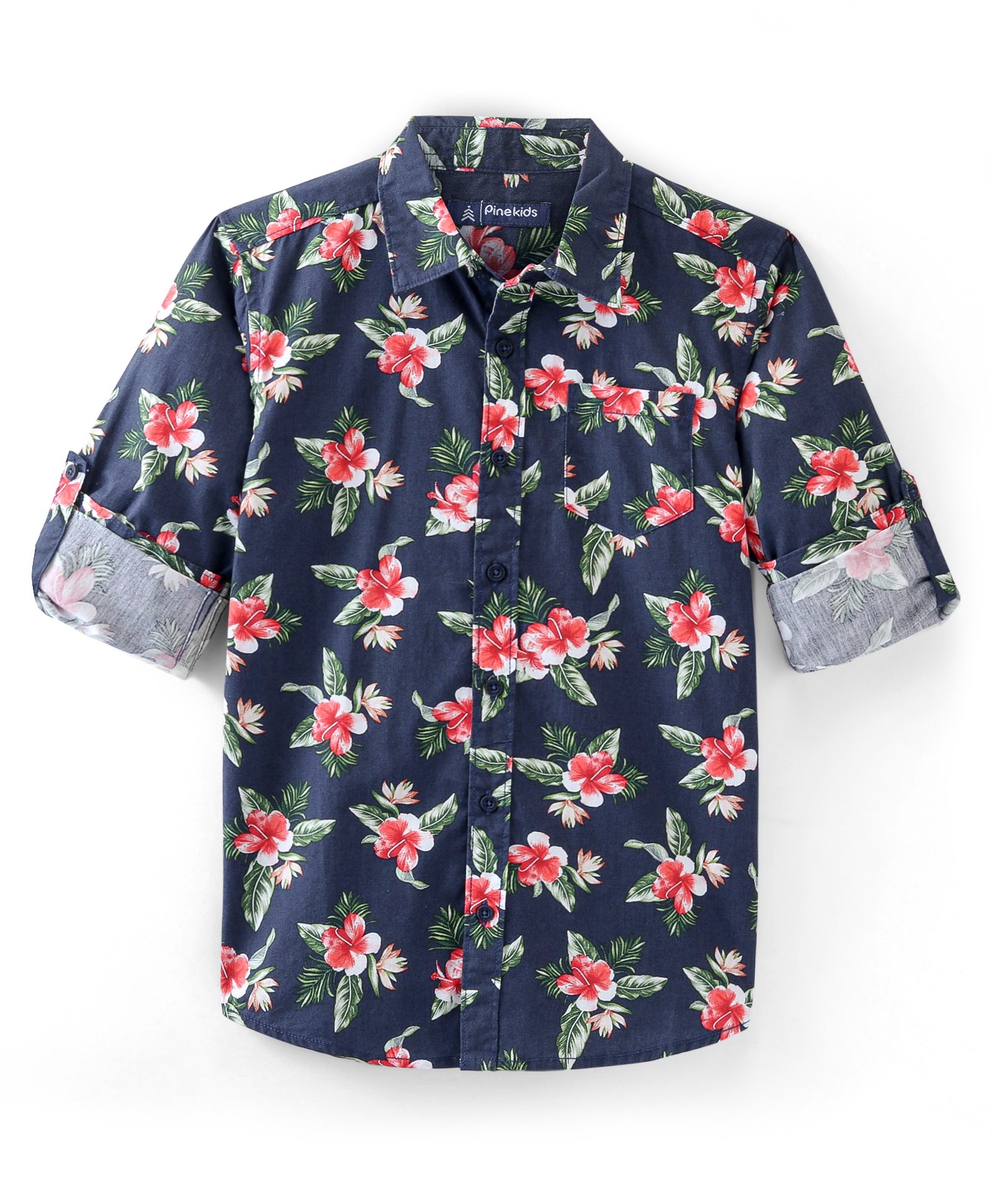 Pine Kids 100% Cotton Full Sleeves Floral Printed Shirt - Blue-picture-15