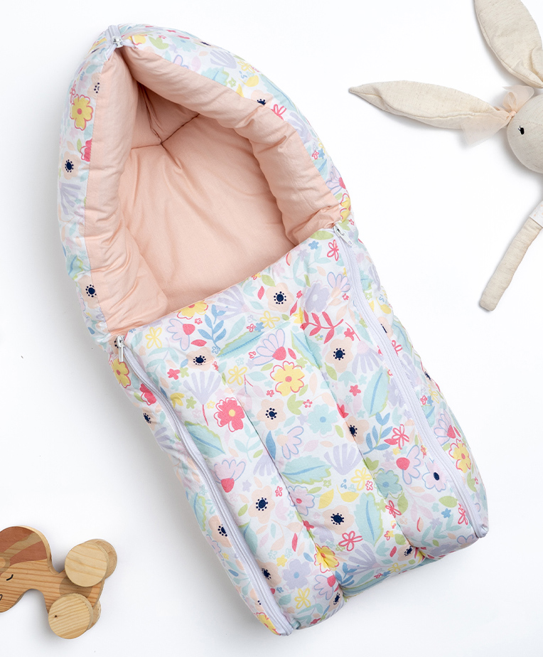 Haus & kinder Cotton Carrier Nest cum Sleeping Bag Ditsy Bloom -Peach-image-40