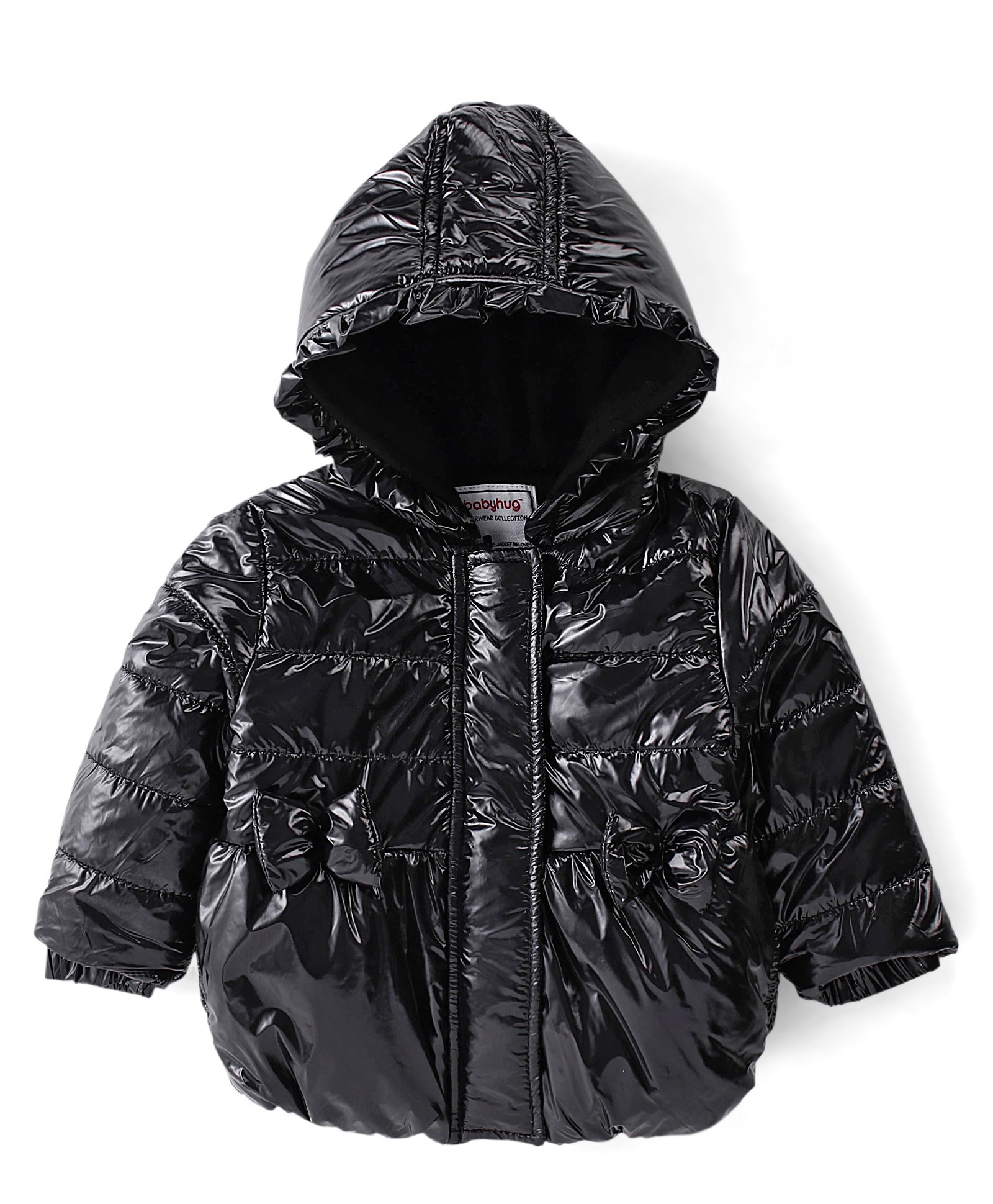 Babyhug Hooded Full Sleeves Padded Jacket Solid Color - Black-image-37
