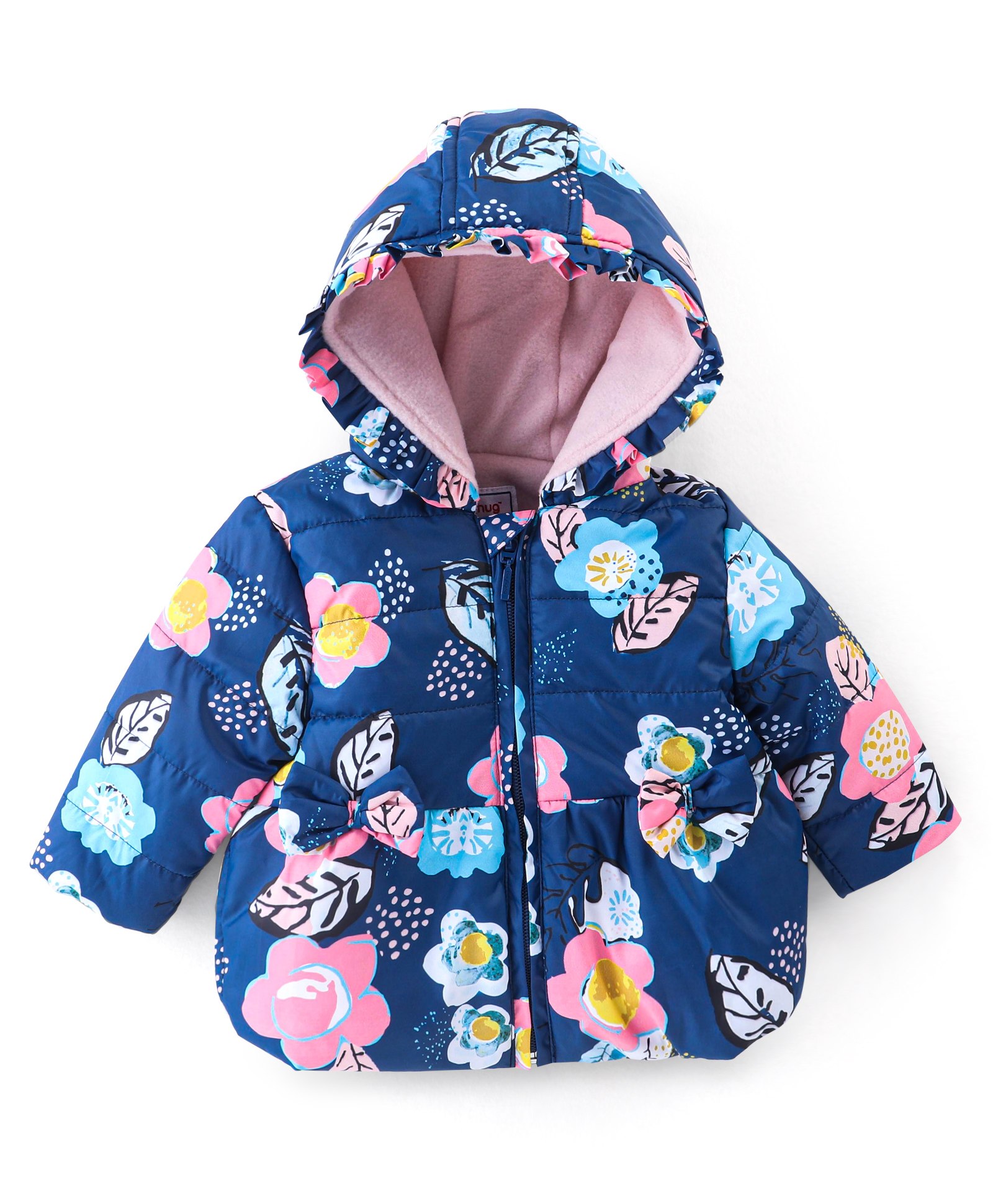 Babyhug Full Sleeves Hoodie with Floral Print - Blue-image-4