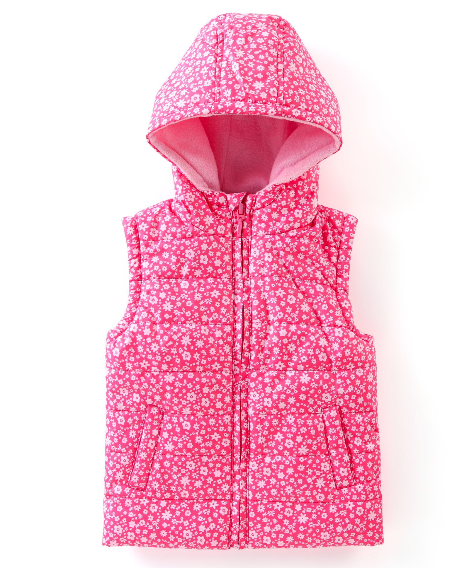 Babyhug Sleeveless Hooded & Padded Jacket Floral Print- Pink-image-26