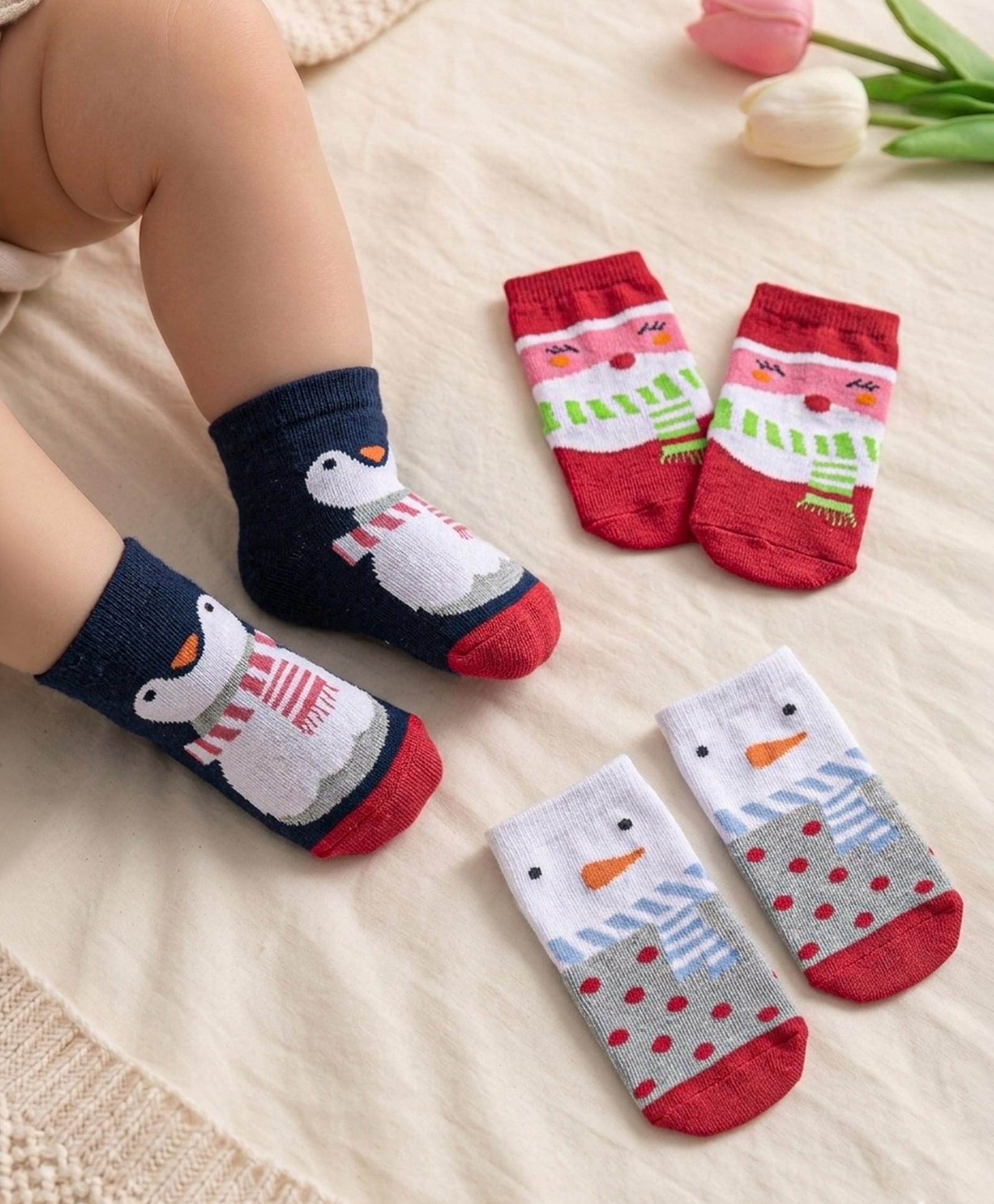 Cutewalk By Babyhug Anti Bacterial Ankle Length Socks Teddy Design Pack Of 3 - Multicolour-image-9