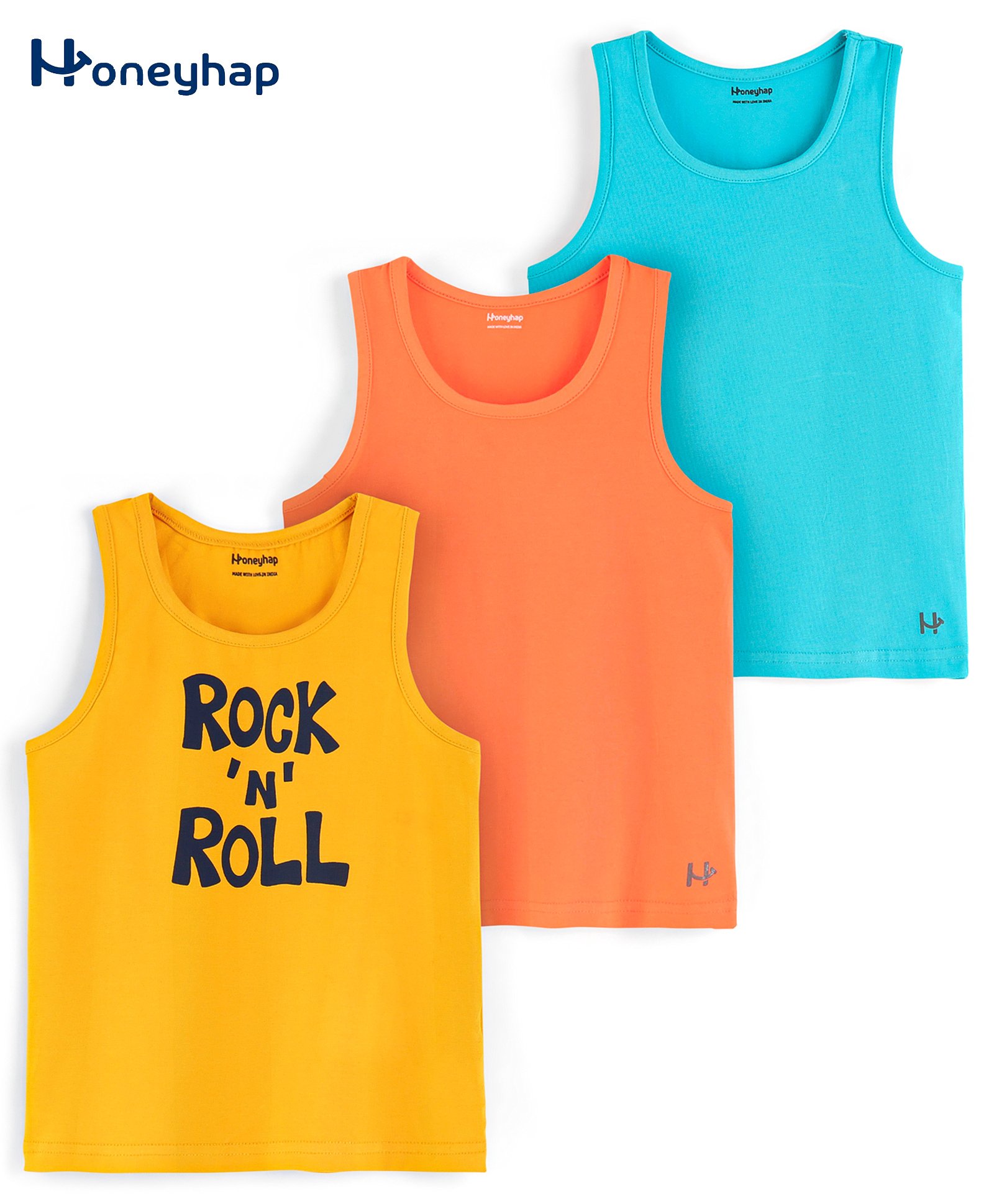 Honeyhap Premium Cotton Elastane Text Printed Soft Vests with Silvadur Antimicrobial Finish Pack of 3 - Old Gold Birds of Paradise & Bachelor Buttons-image-5