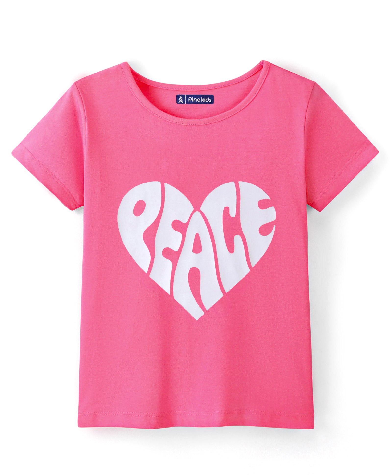 Pine Kids 100% Cotton Bio Washed T-Shirt With Heart Print -Hot Pink-image-23