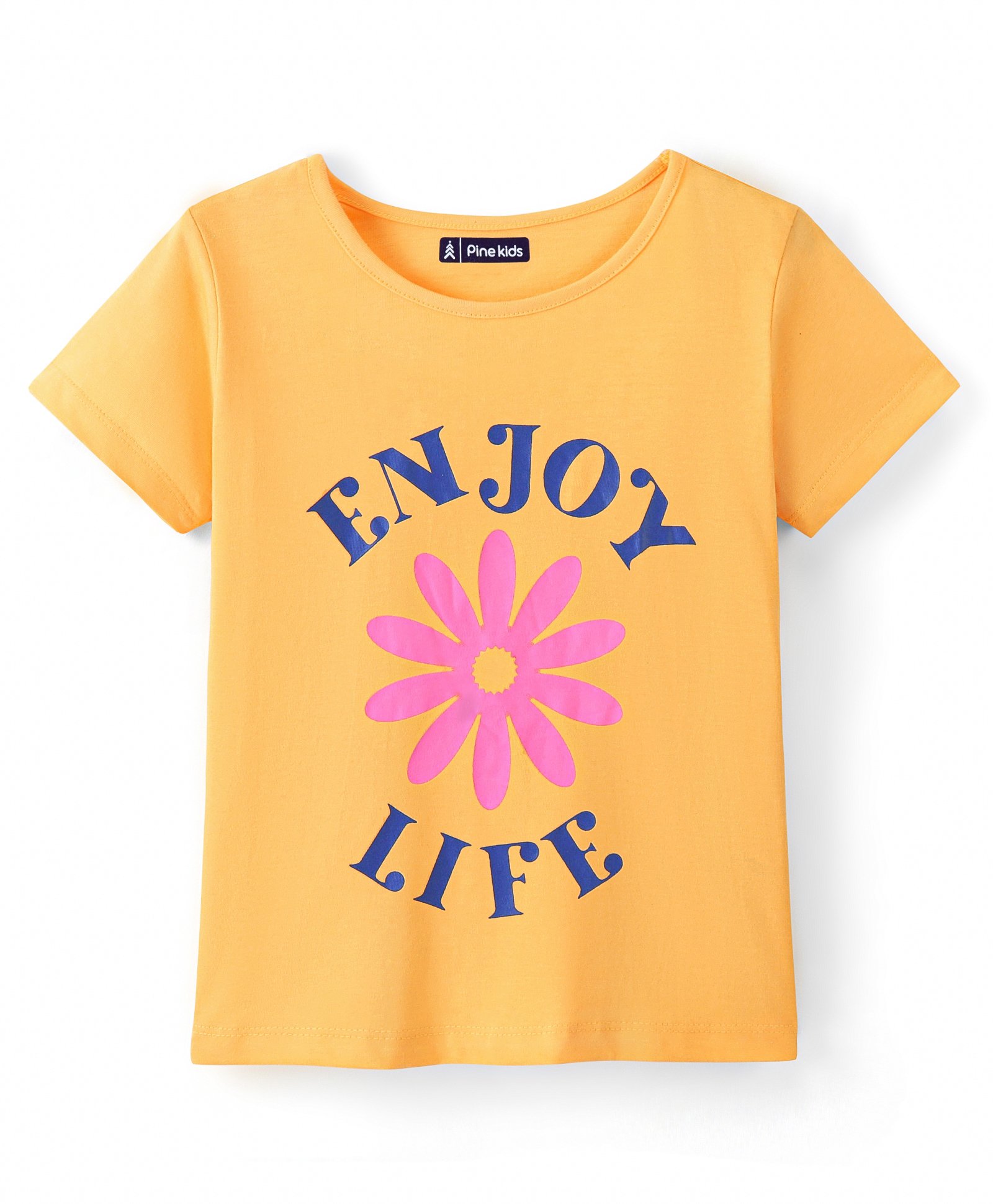 Pine Kids 100% Cotton Knit Half Sleeves Bio Washed Regular T-Shirt Text Print - Yellow-image-36