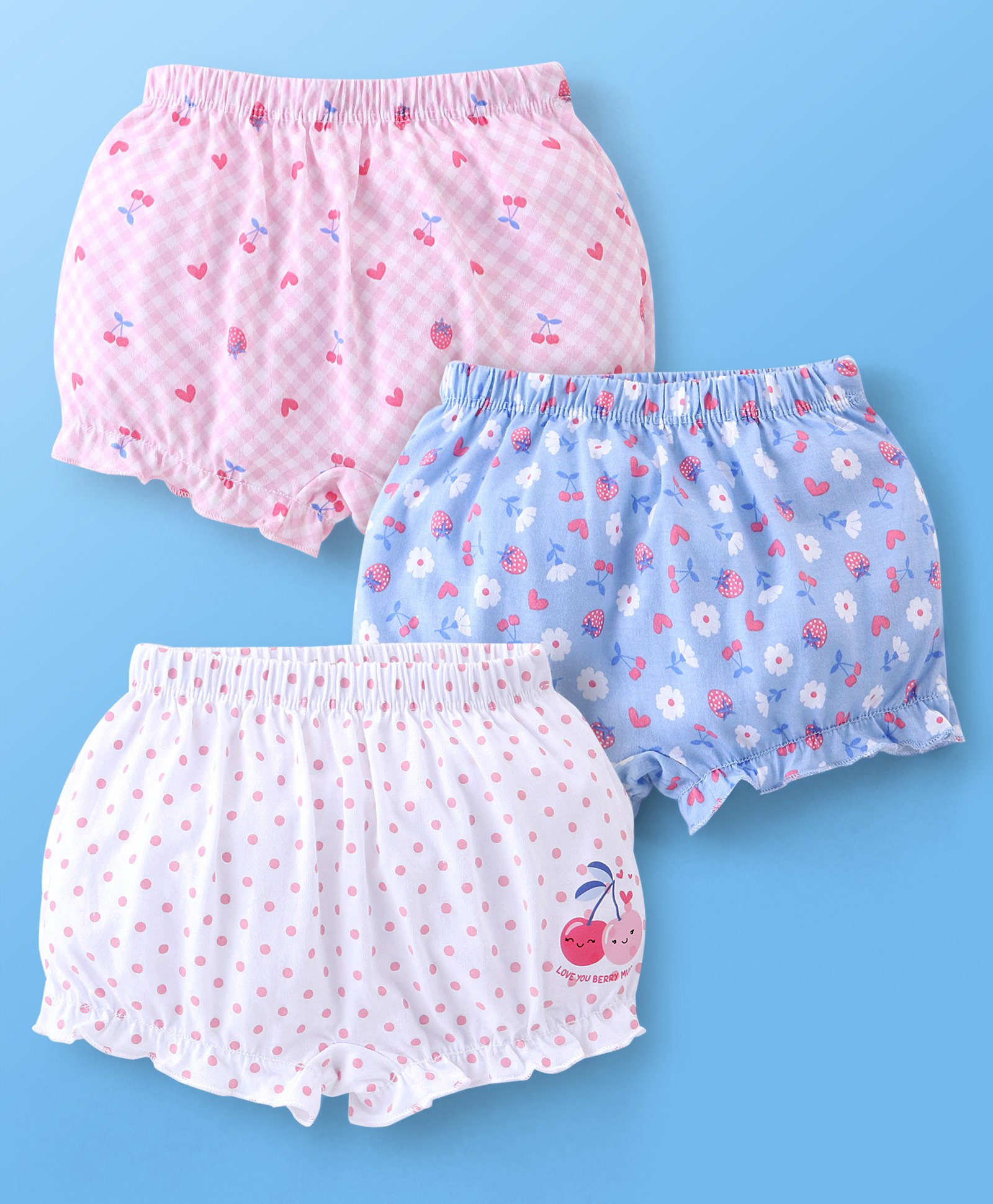 Babyhug Cotton Knit  Bloomers Floral Print Pack of 3 - Pink Blue & White-image-29