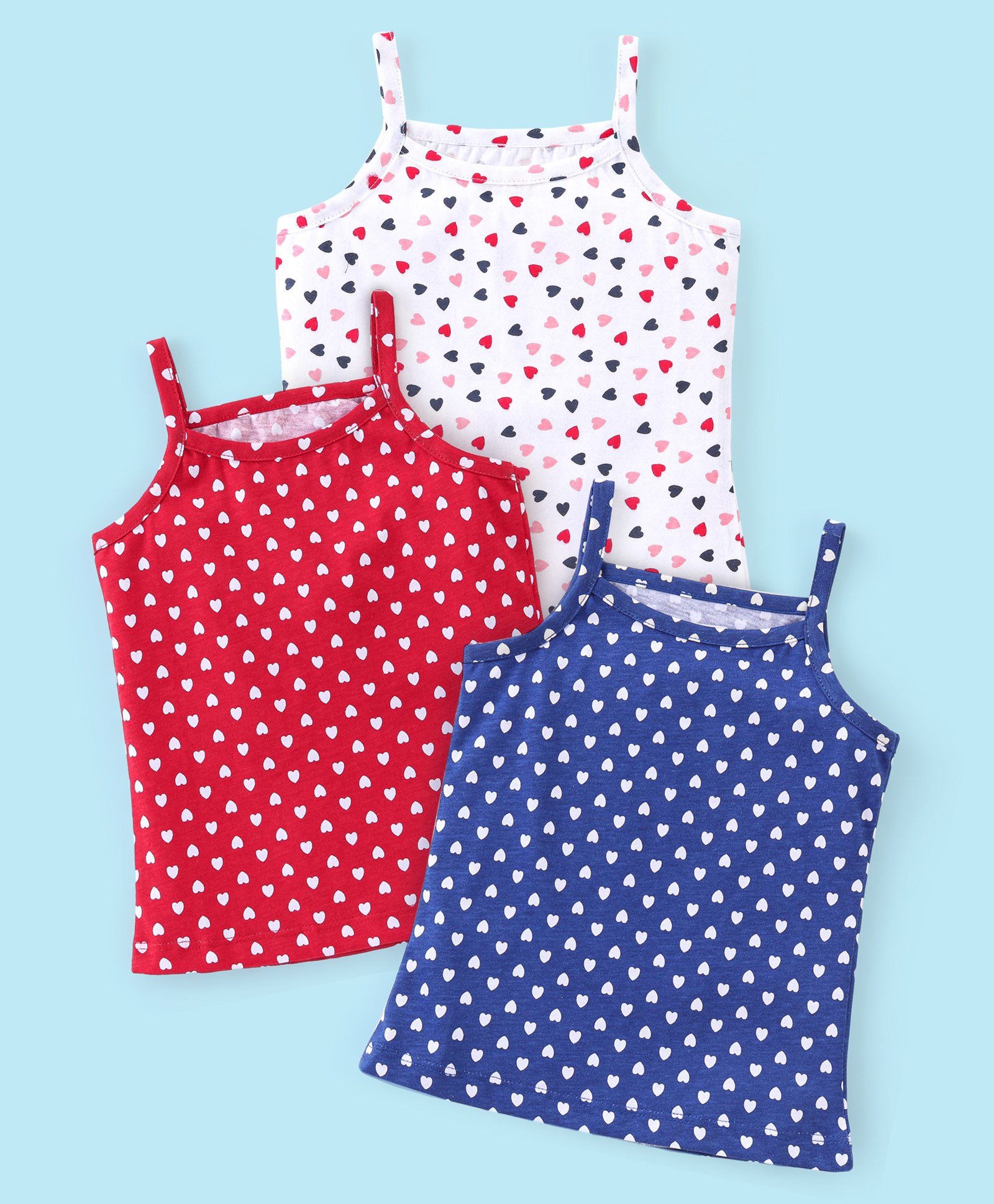 Babyhug 100% Cotton Sleeveless Slips Pack Of 3 - Red White & Blue