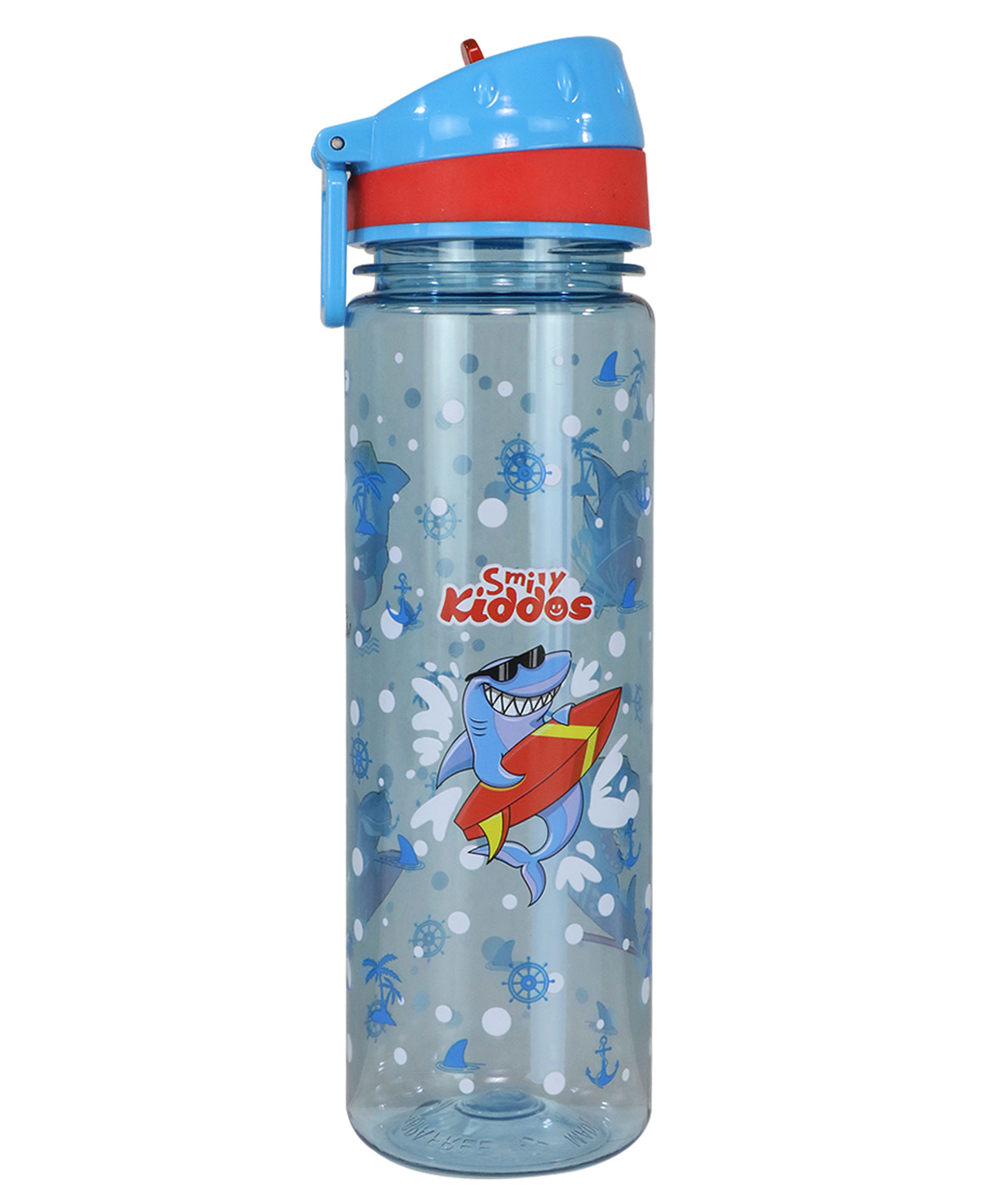 Smily Kiddos Straight Water Bottle With Flip Top Nozzle Shark Theme Blue - 680 ml-image-41
