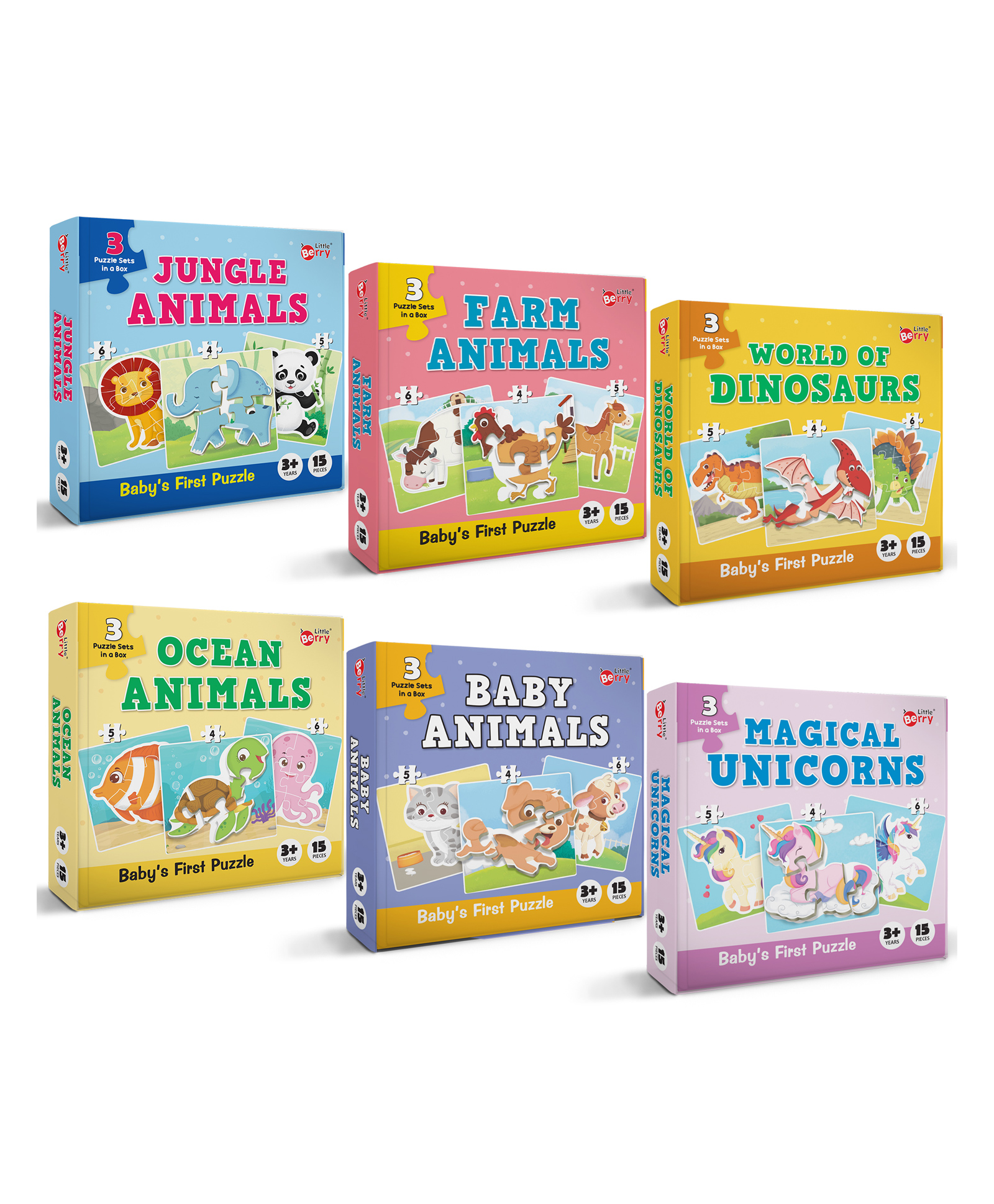 Little Berry Babys First Jigsaw Puzzle Set of 6 for Kids Animals Dinosaurs & Unicorns - 15 Puzzle Pieces Each-image-33