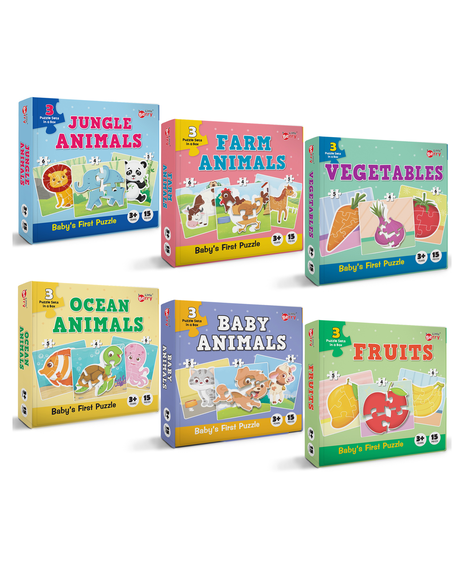 Little Berry Babys First Jigsaw Puzzle Set of 6 for Kids Animals Fruits & Vegetables - 15 Puzzle Pieces Each-picture-16