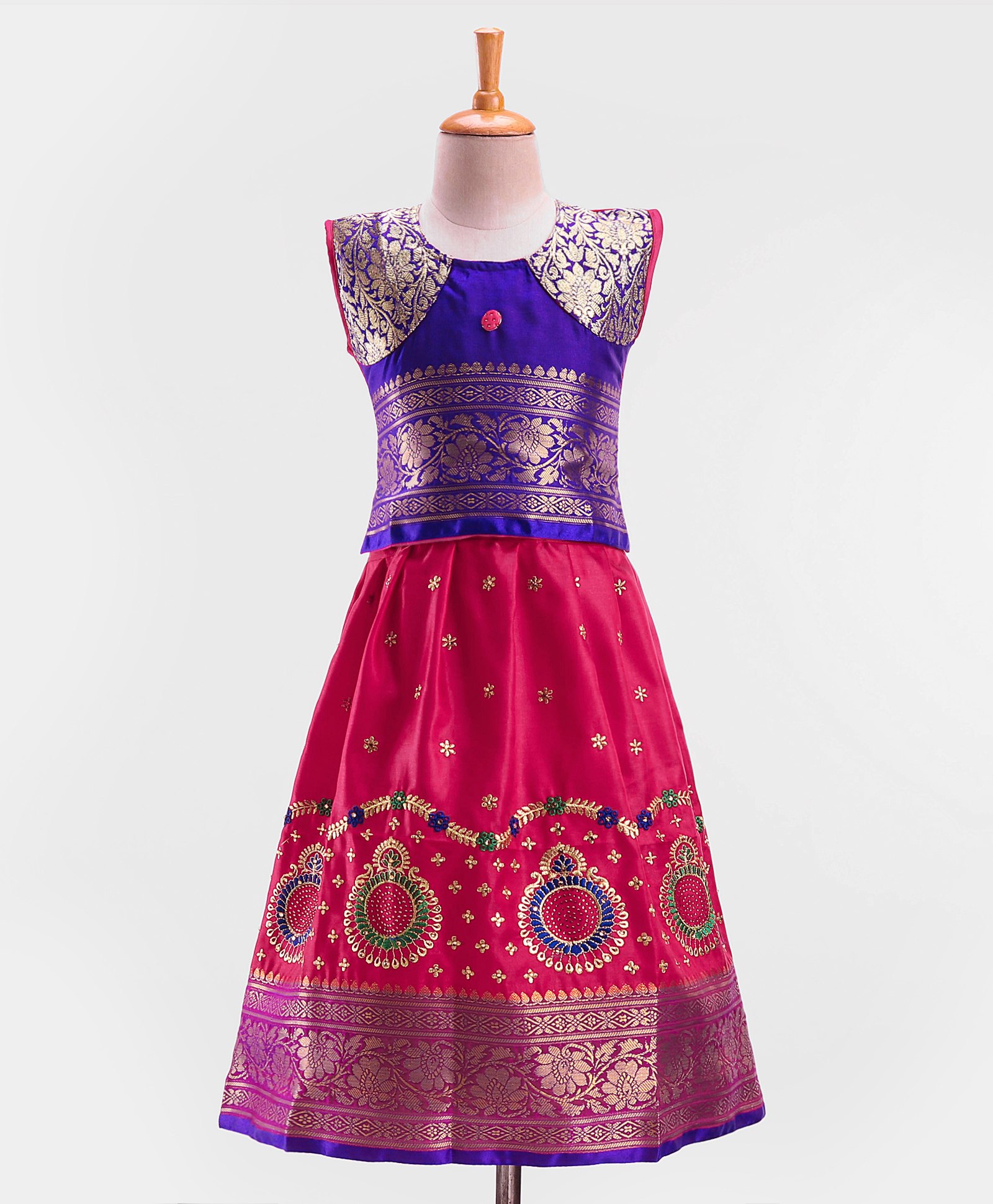 Bhartiya Paridhan Silk Sleeveless Embroidery & Gota Patti Detailing Choli  & Lehenga Set - Pink-image-12