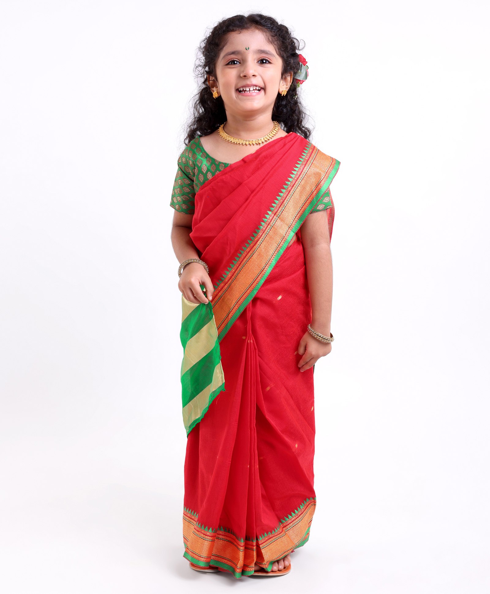 Bhartiya Paridhan Silk Saree With Half Sleeves Blouse - Red-image-31