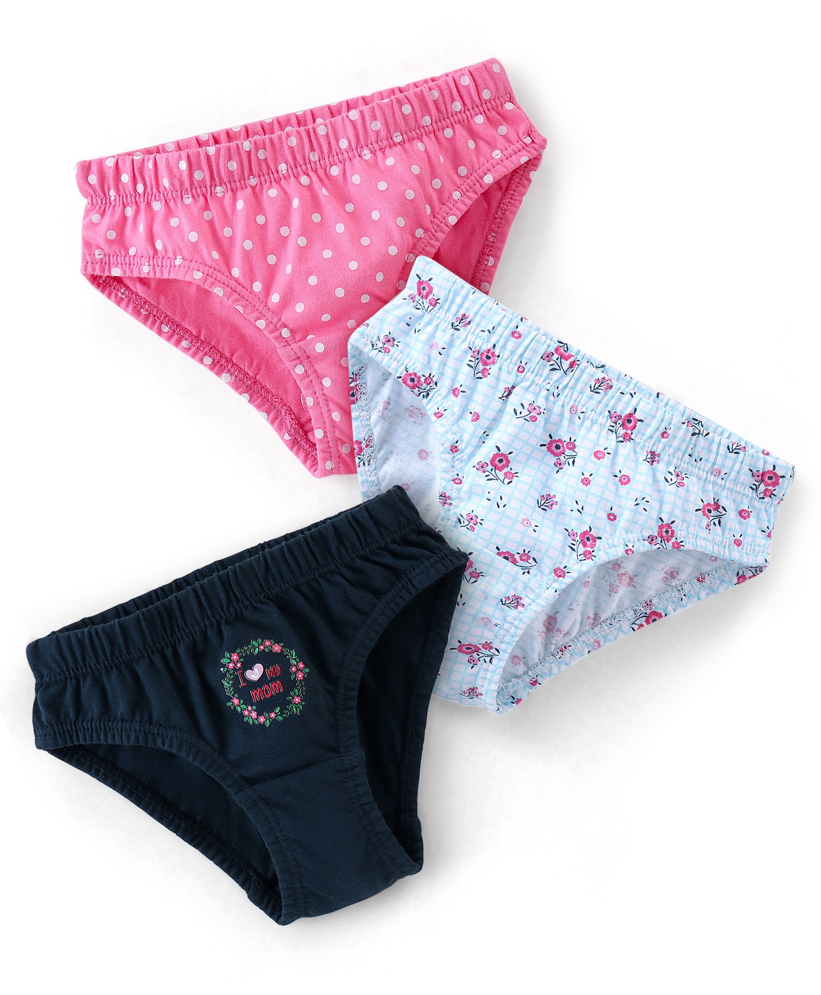 Babyhug 100% Cotton Panties Floral Print Pack of 3 - Pink Turquoise & Navy-image-43