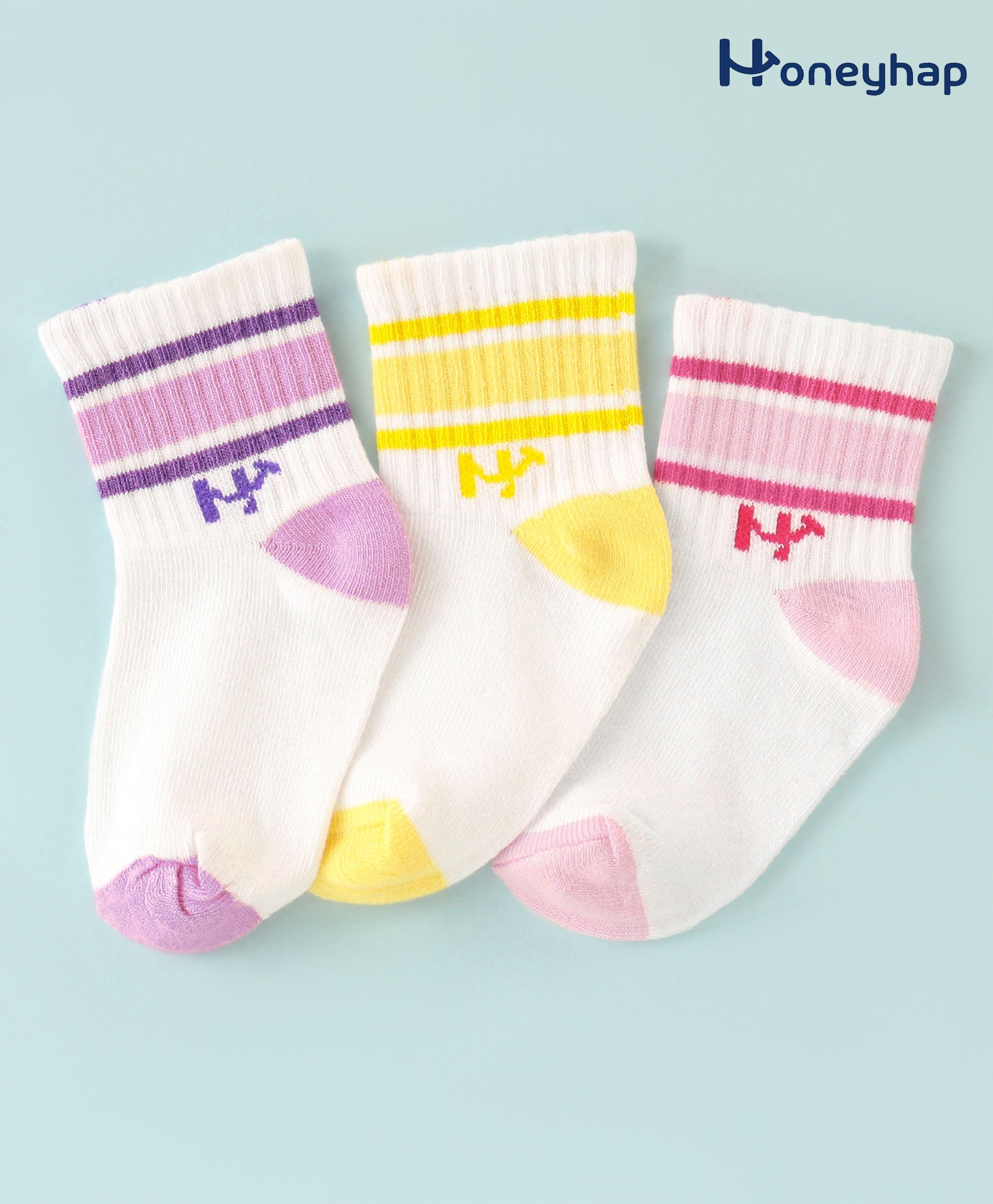 Honeyhap Premium Cotton Bamboo Non Terry Ankle Length Socks with Design Pack of 3 - Tender Touch Lime Light & Orchid Bouquet-picture-18