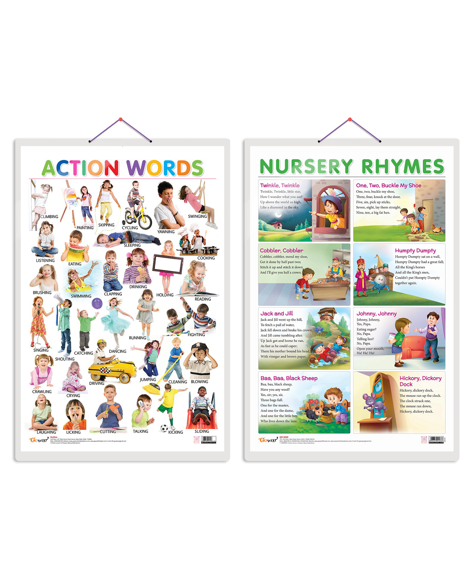 GO WOOSet of 2 Action Words and NURSERY RHYMES Early Learning Educational Charts for Kids 20X30 inch Non-Tearable and Waterproof Double Sided Laminated Perfect for Homeschooling, Kindergarten and Nursery Students-image-15