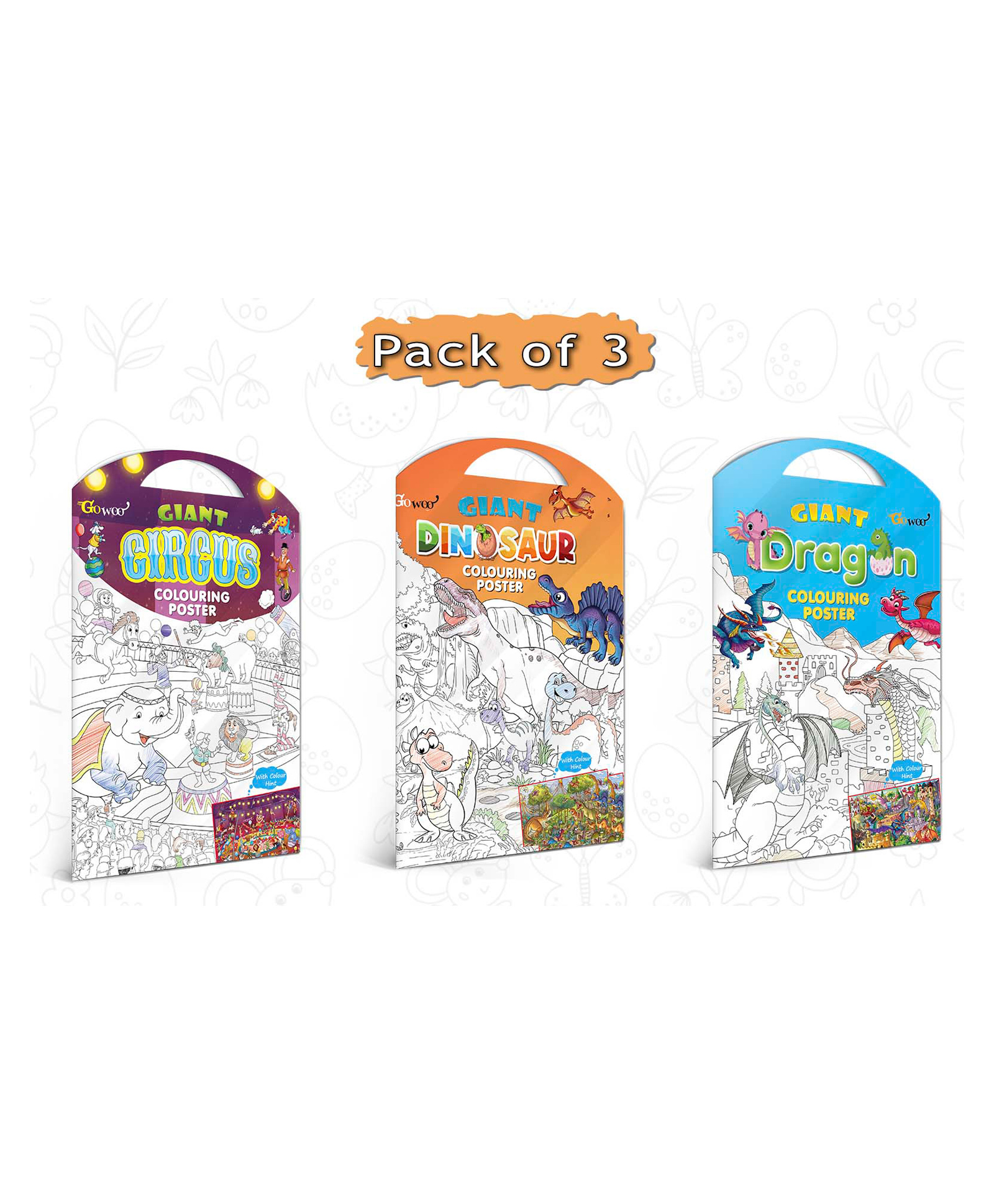 Gowoo Giant Circus Colouring Poster, Giant Dinosaur Colouring Poster and Giant Dragon Colouring Poster Combo Pack of 3 - Multicolor-image-29