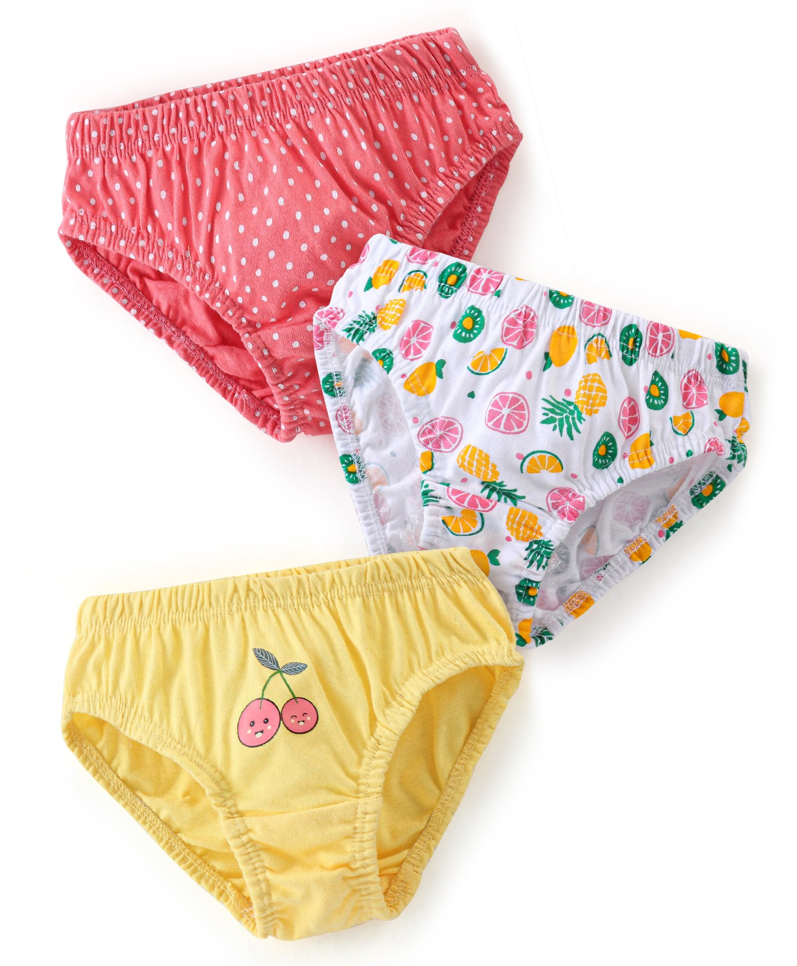 Babyhug 100% Cotton Panties Fruits Print Pack of 3 - Red White & Yellow-image-30