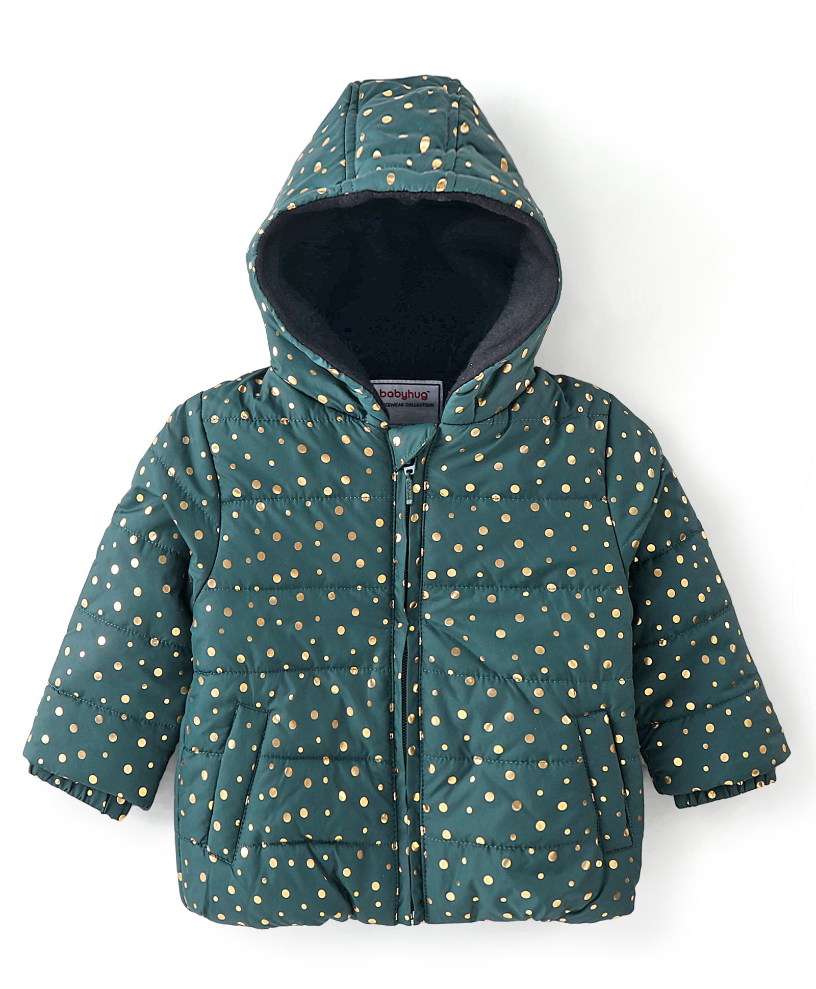 Babyhug Full Sleeves Hooded Quilted Jacket Polka Dot Print - Green-picture-28