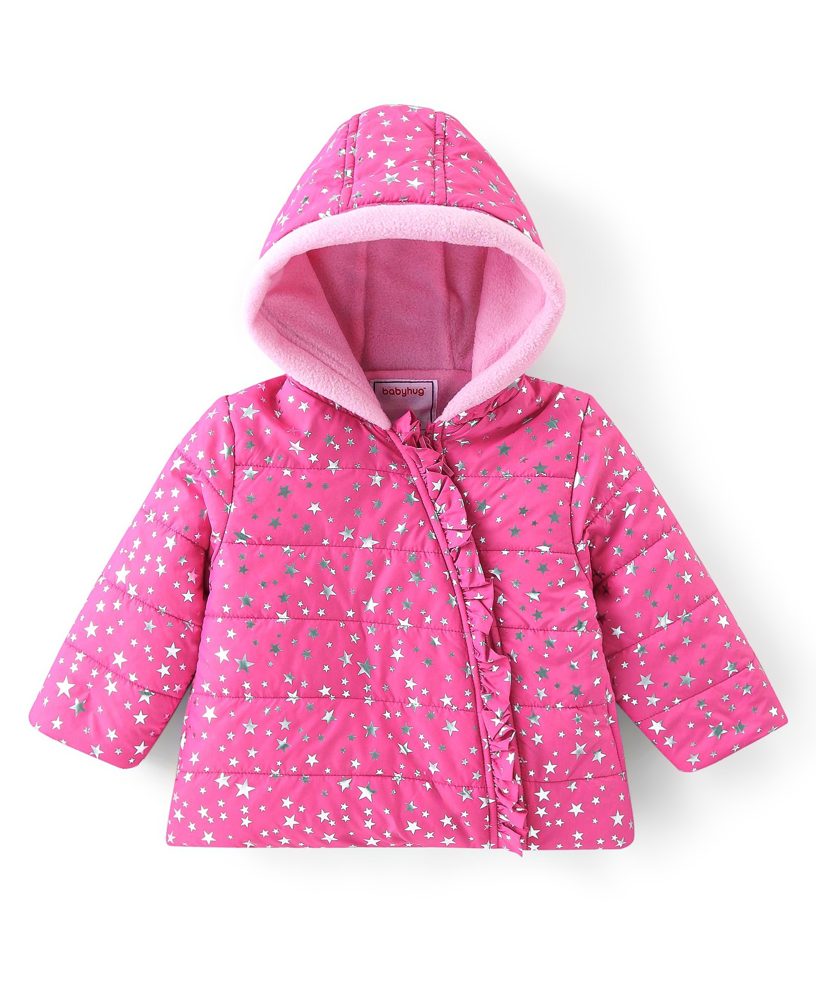 Babyhug Full Sleeves Hoodies Foil Stars Print- Pink-image-22