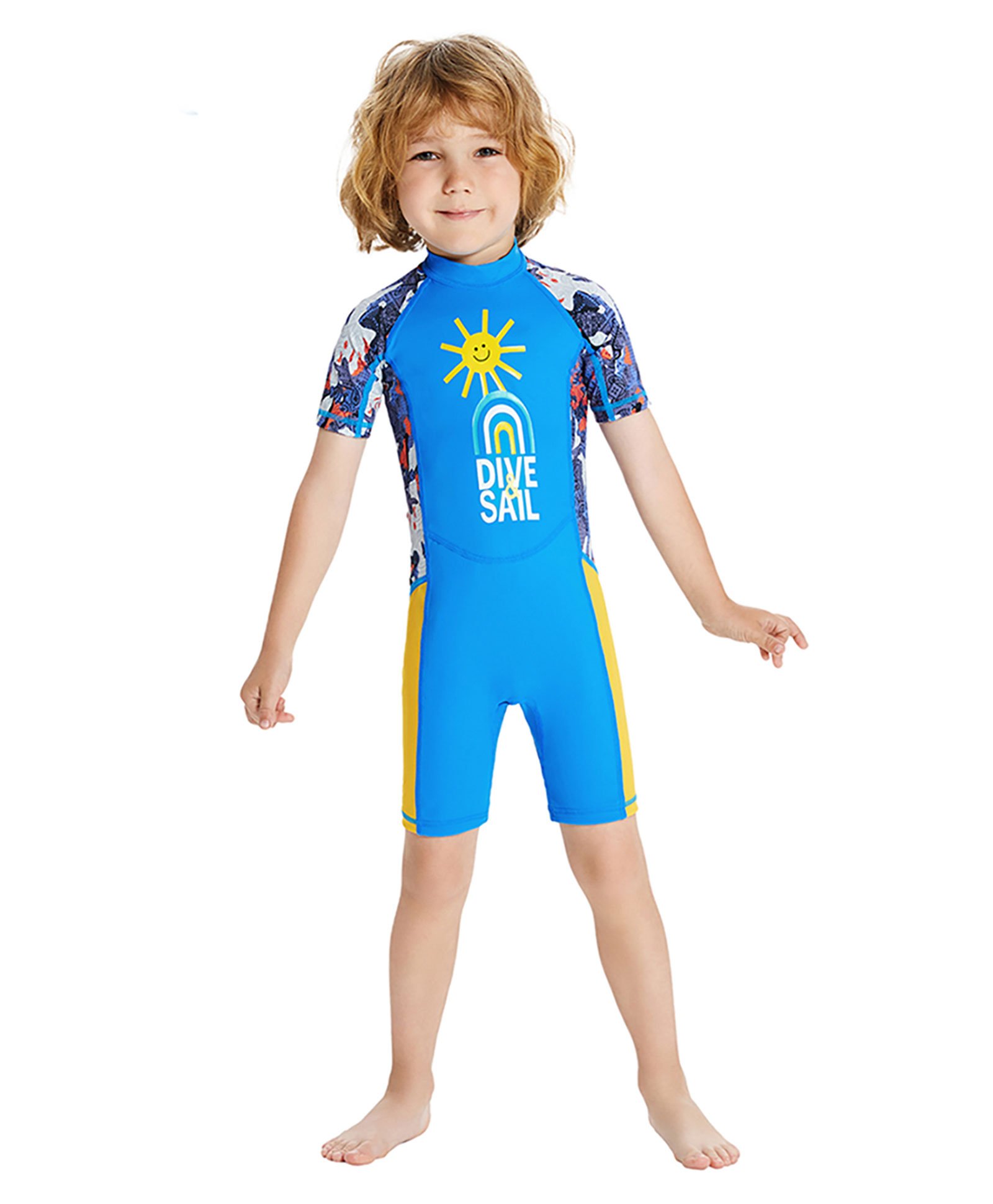 Little Surprise Box Half Sleeves Swim Wear Sunshine Printed Knee Length  With UPF 50+ -  Light Blue-image-10
