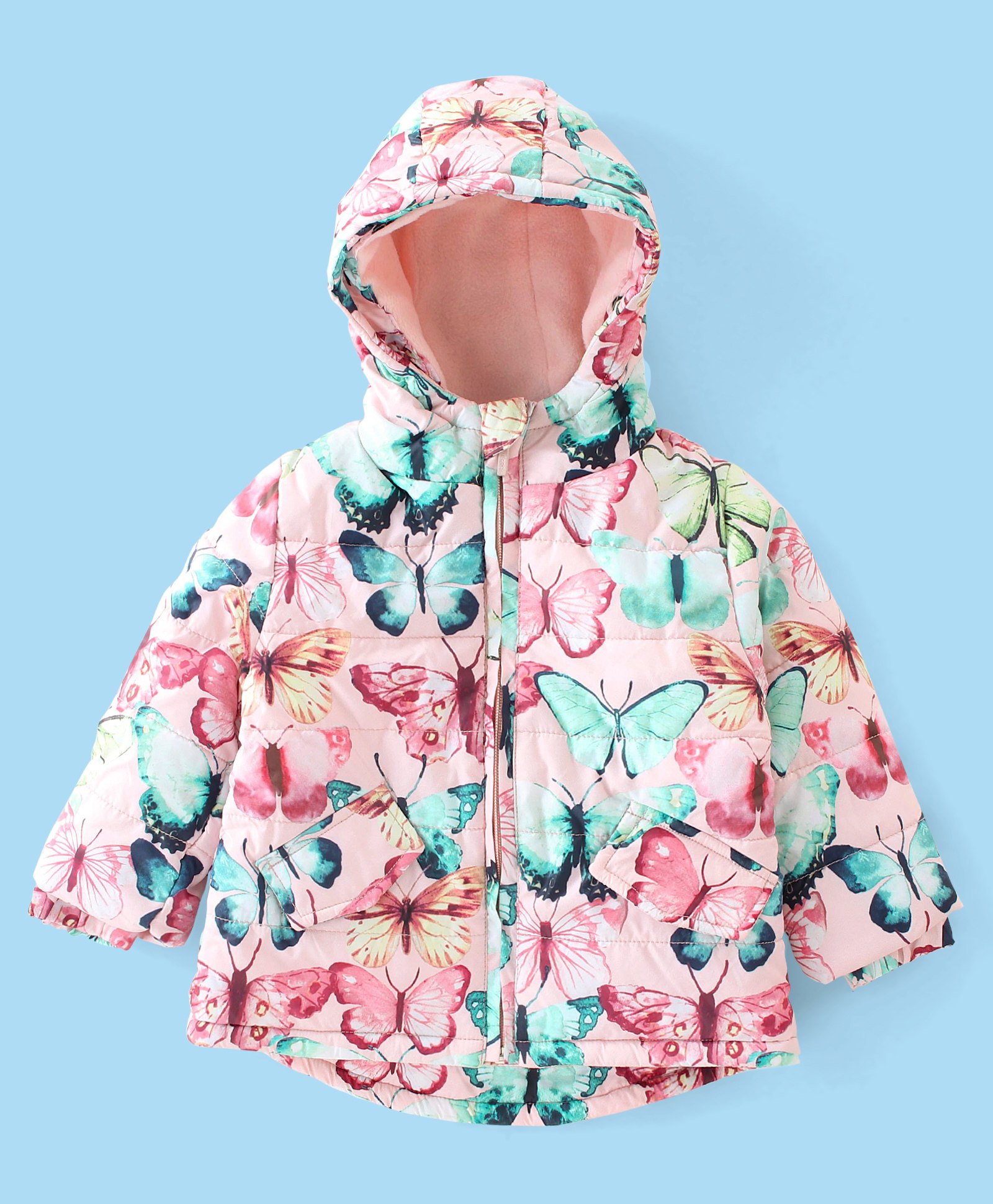Babyhug Full Sleeves Hooded Padded Jacket Butterfly Printed - Pink-picture-21