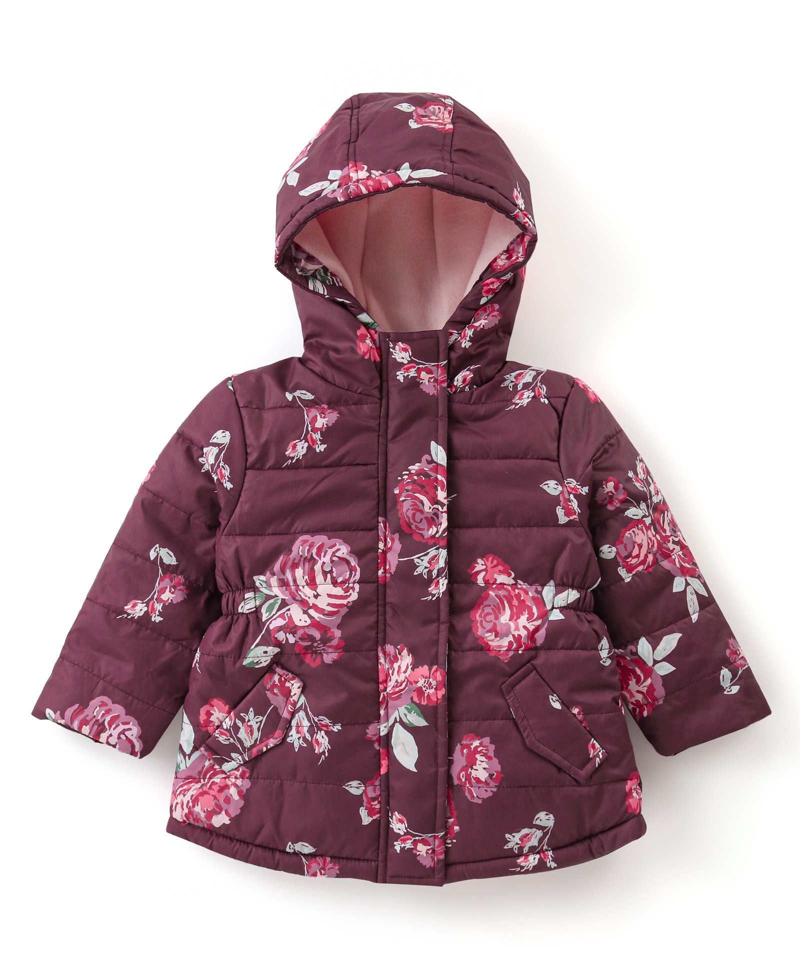 Babyhug Full Sleeves Hooded Padded Quilted Jacket Floral Print - Maroon-picture-34