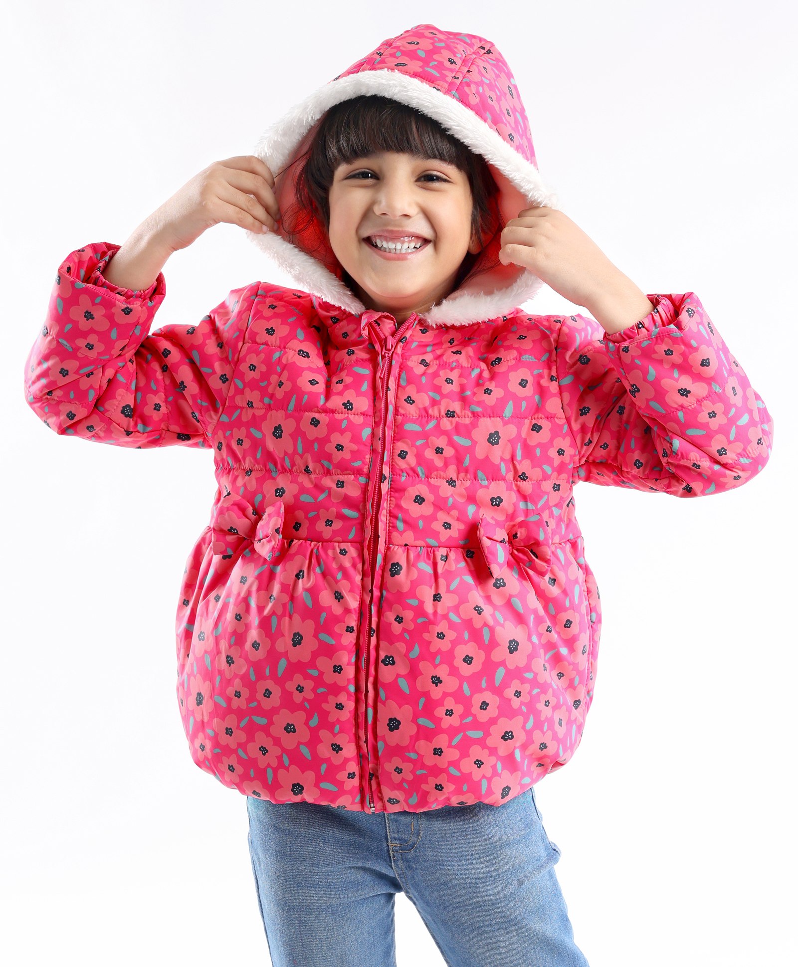 Babyhug Full Sleeves Hooded & Padded Jacket Floral Print- Pink-picture-10