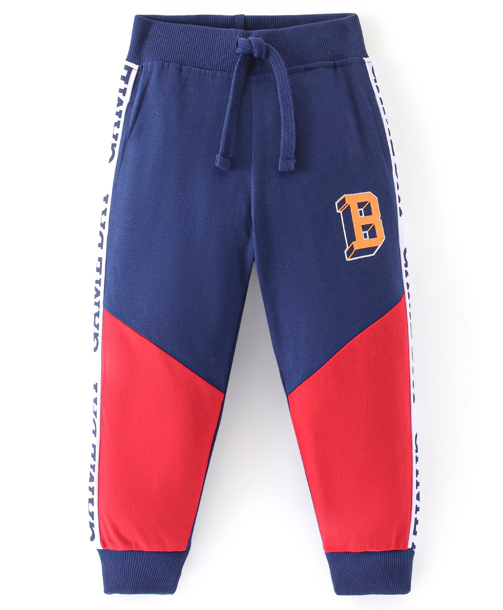 Babyhug Cotton Looper Knit Full Length Text Printed Cut & Sew Lounge Pant - Navy Blue & Red-picture-11