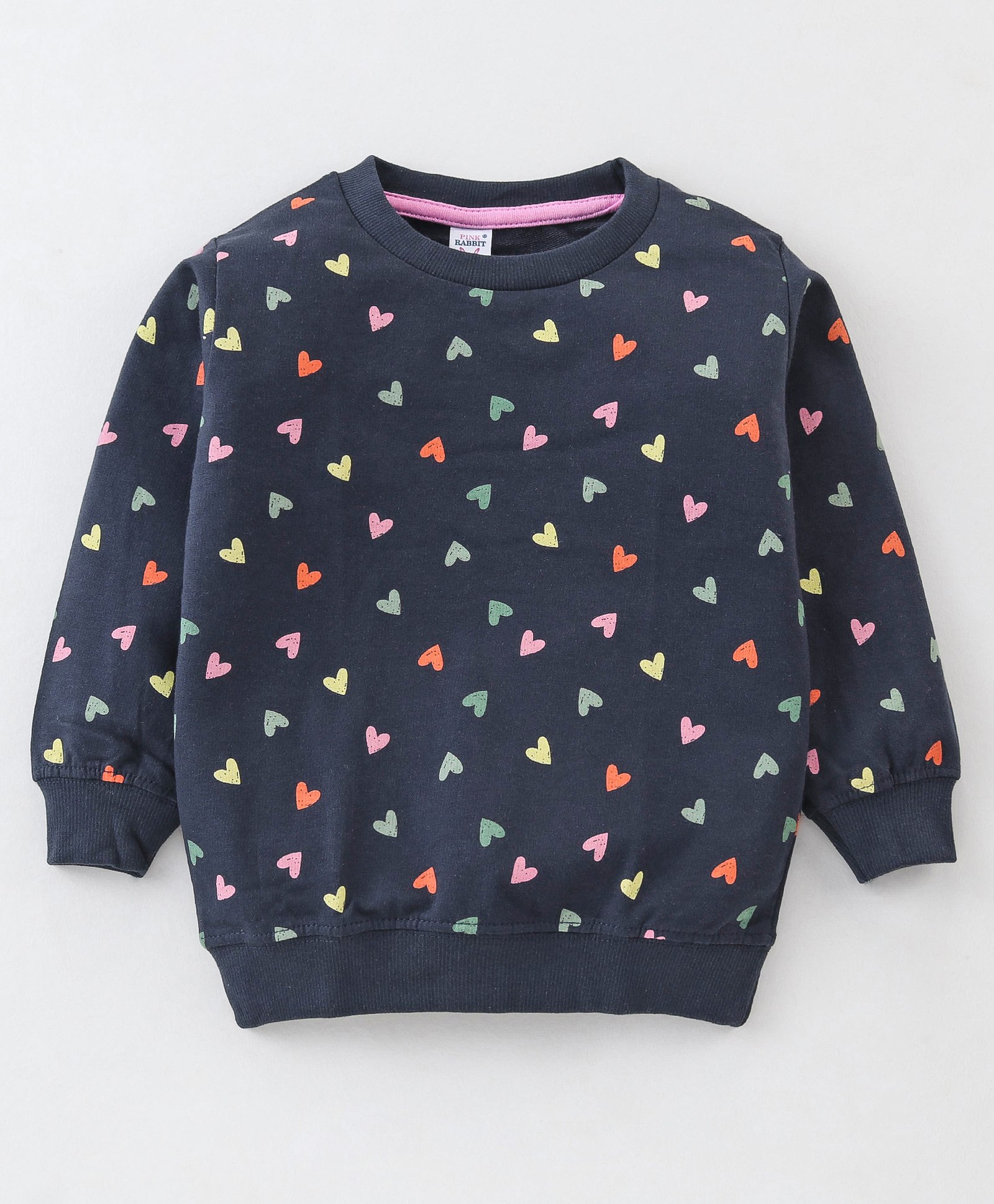 Pink Rabbit Cotton Looper Full Sleeves T-Shirt Hearts Print- Navy Blue-image-35