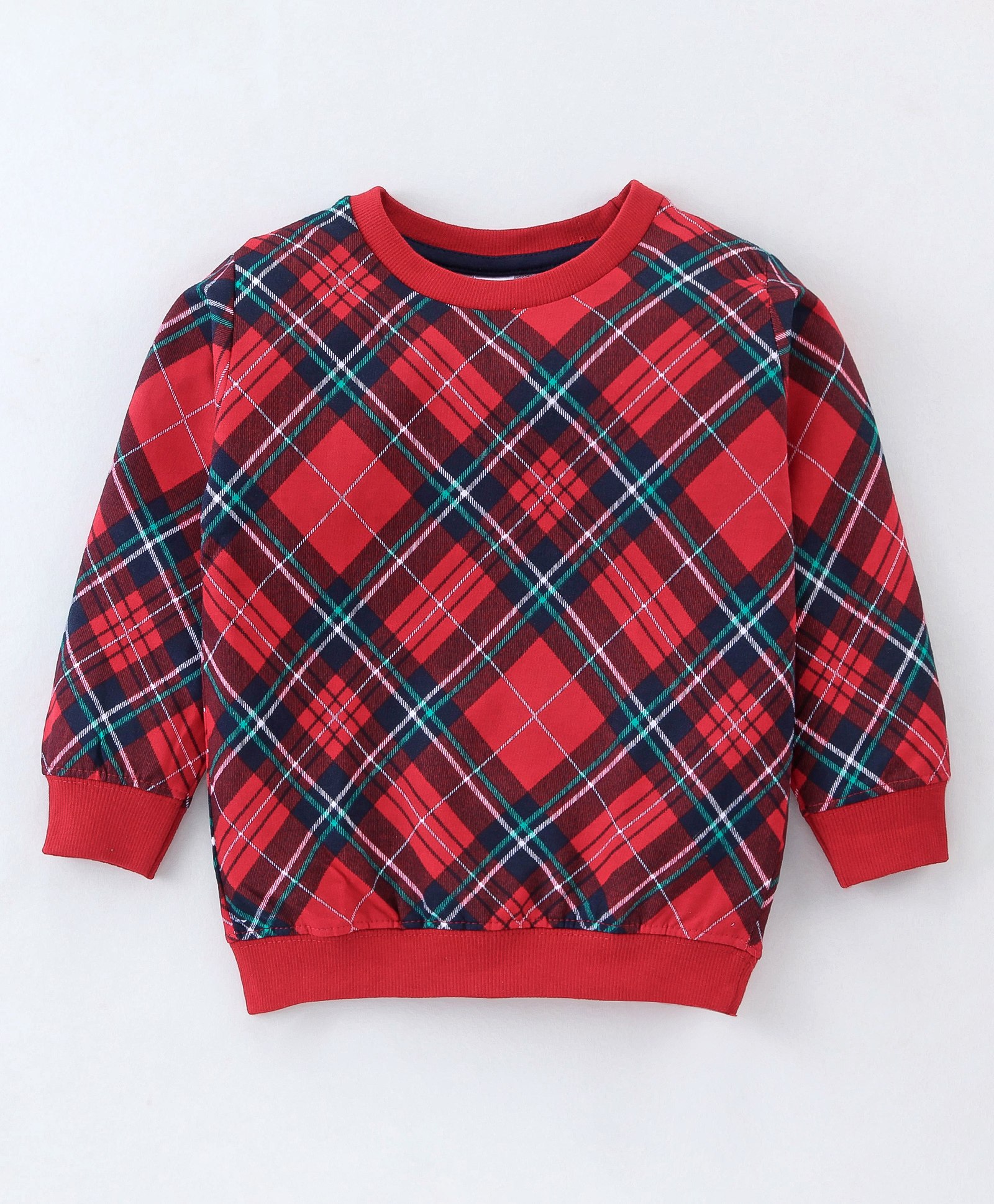 Pink Rabbit Cotton Looper Full Sleeves Checked T-Shirt- Red-image-30