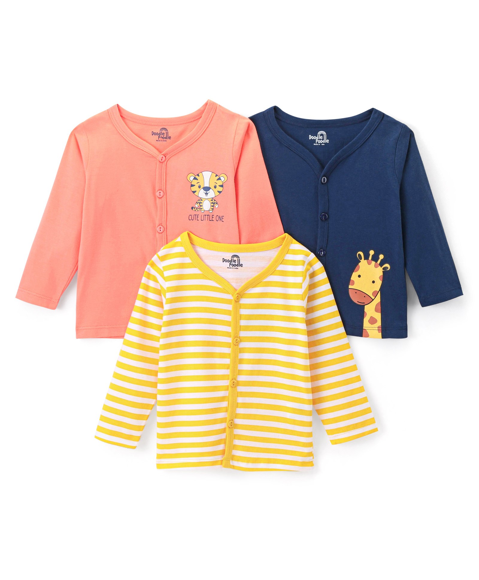 Doodle Poodle 100% Cotton Striped and Giraffee Printed Jhablas Pack of 3 - Orange Yellow & Navy-picture-21