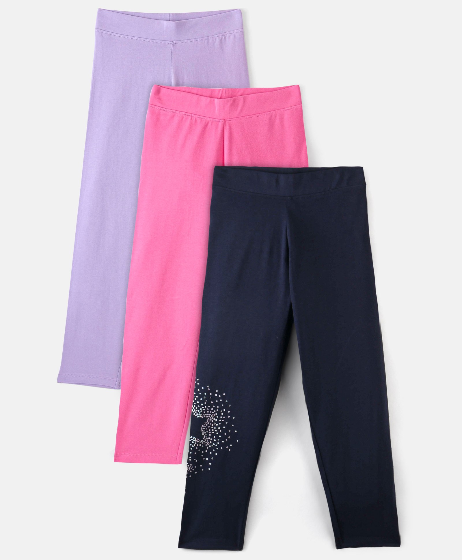 PRIMO GINO Cotton Blend Knit Full Length Solid Colour Leggings Pack Of 3 - Purple Pink & Navy Blue-picture-10