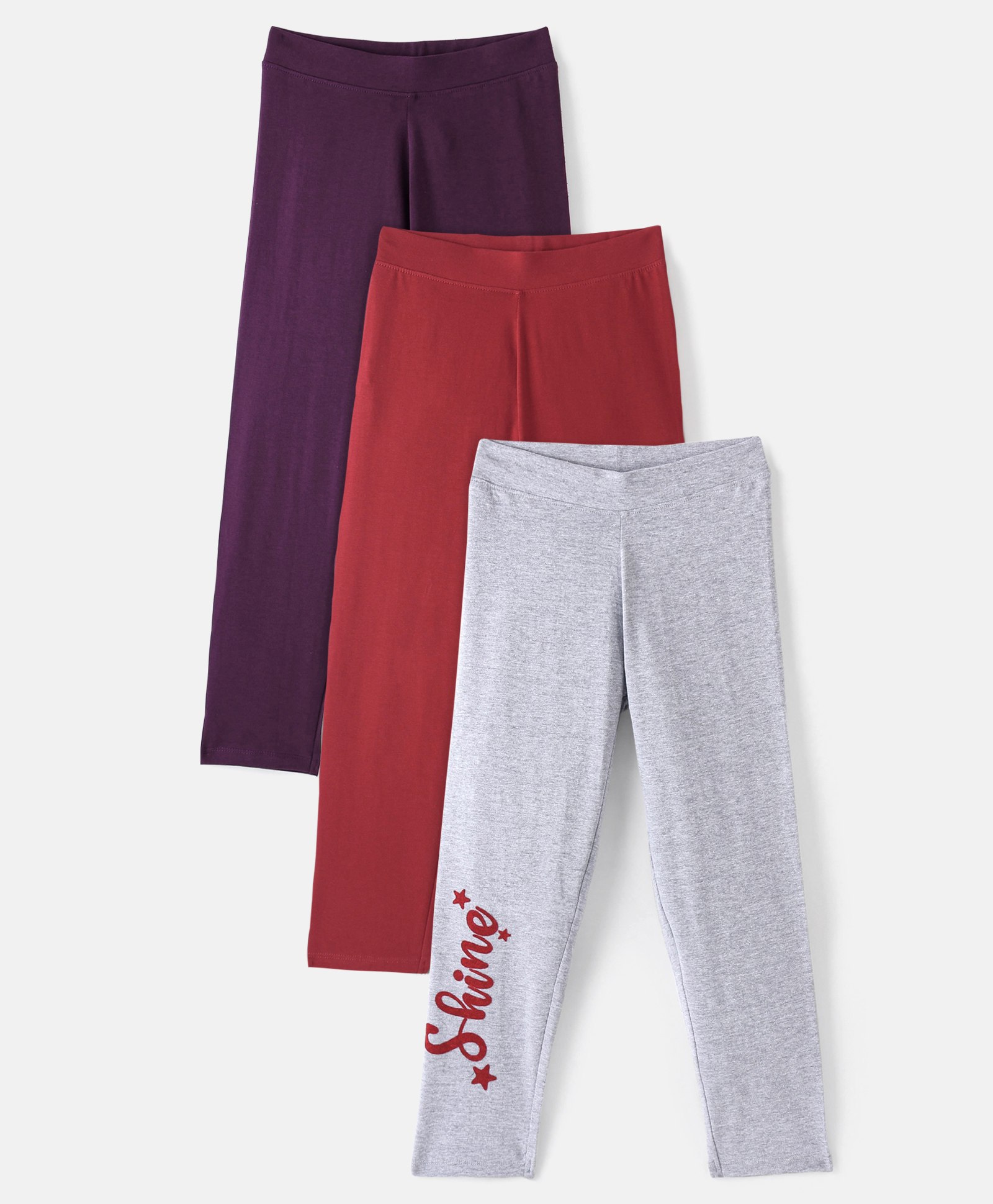 Primo Gino Cotton Blend Knit Full Length Text Printed Leggings Pack Of 3 - Maroon Grey & Violet-image-30
