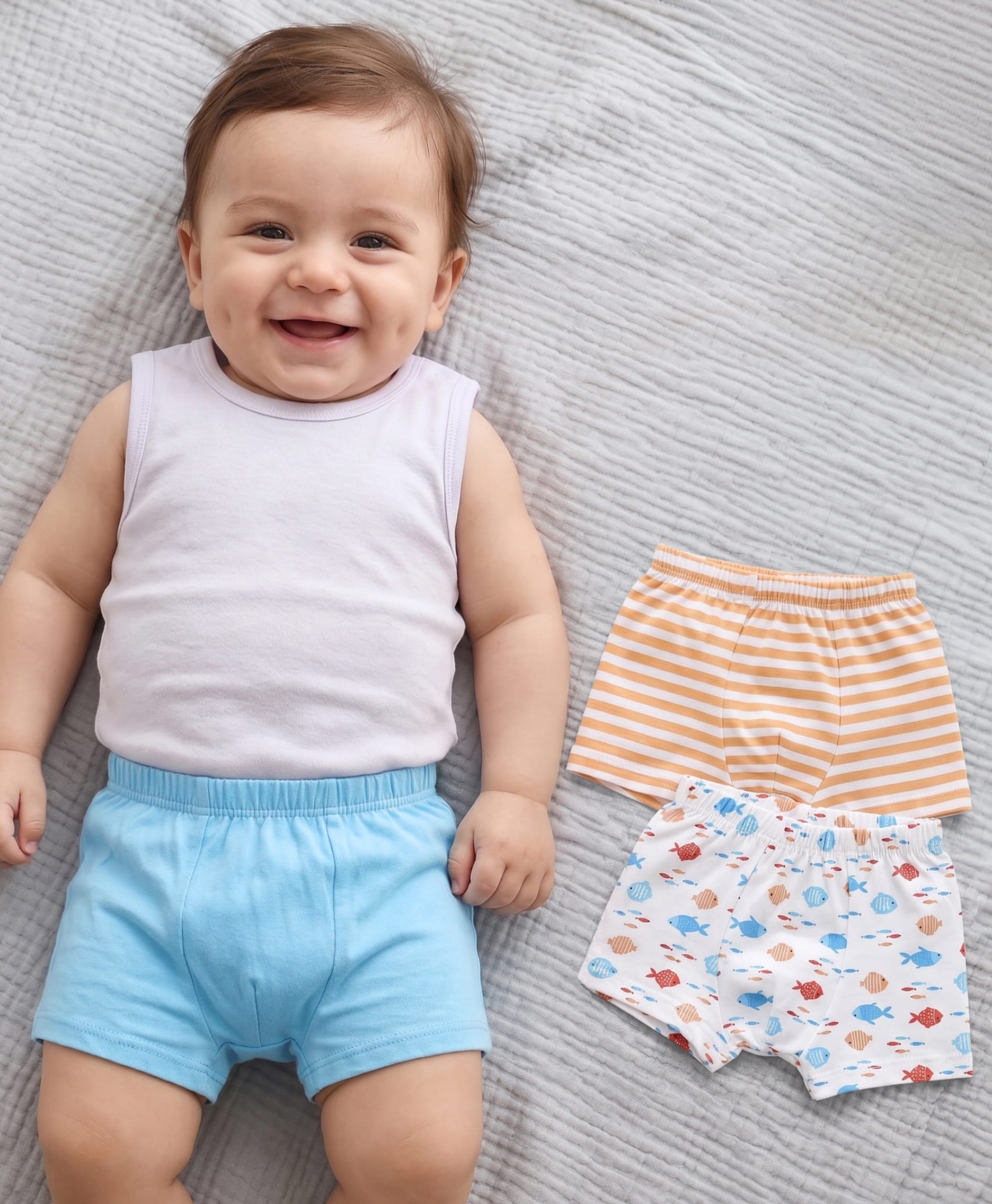 Babyhug 100% Cotton Knit Striped & Fish Printed Trunks Pack of 3 - Multicolour-image-22