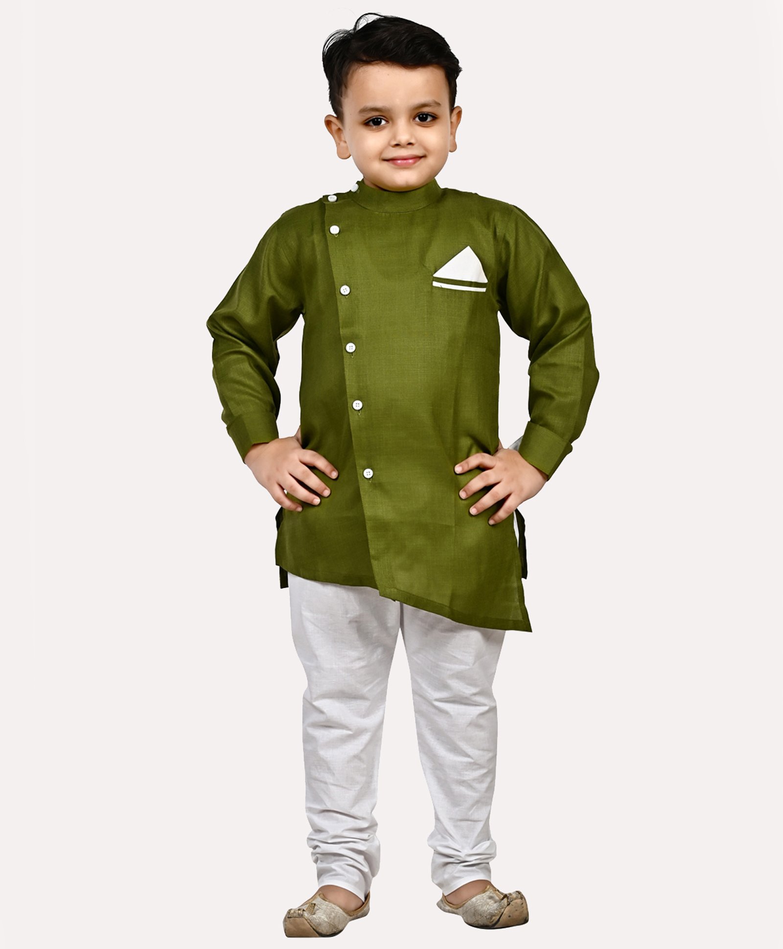 Superminis Full Sleeves Solid Kurta Pyjama Set - Green-picture-38