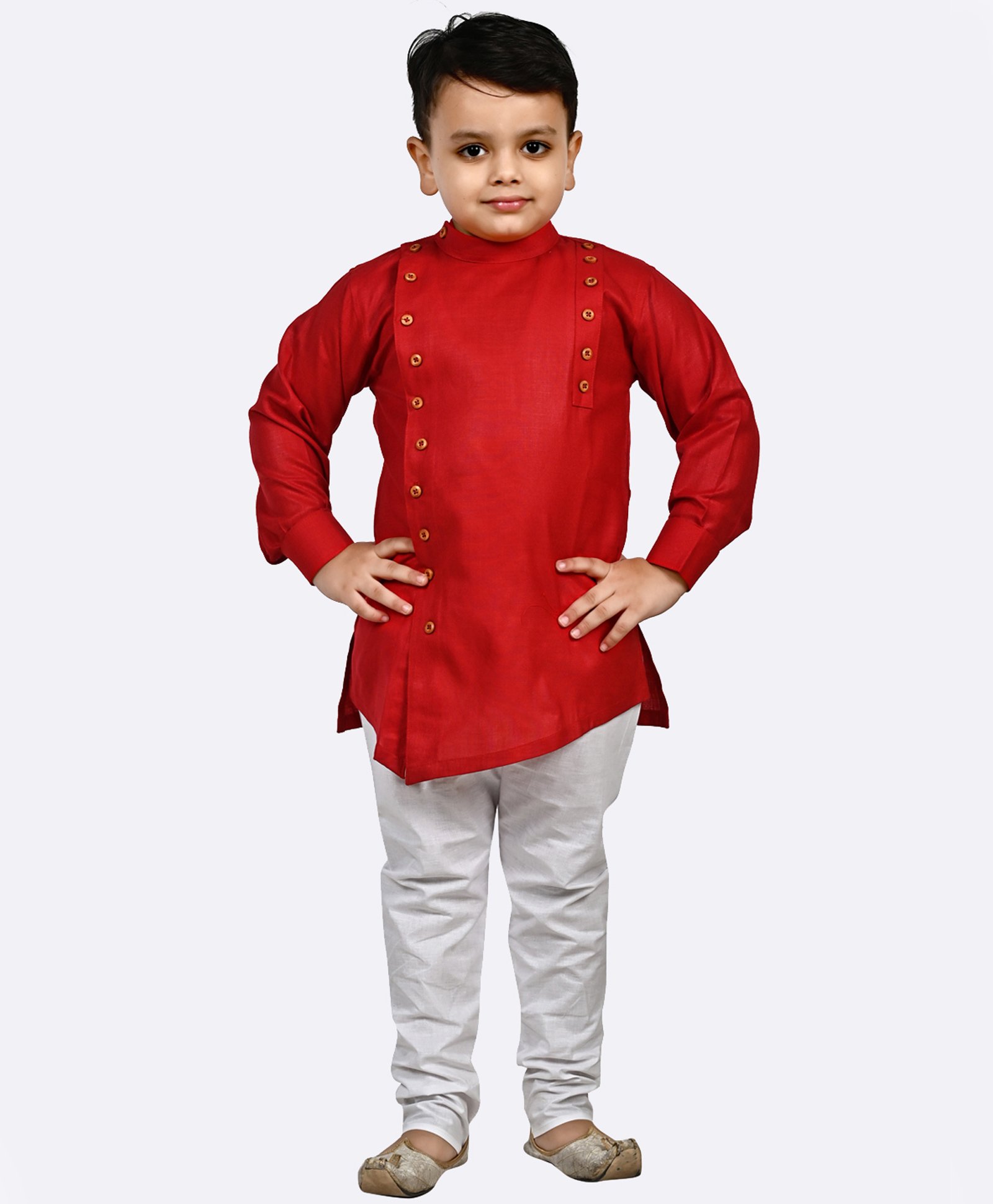 Superminis Full Sleeves Solid Kurta Pyjama Set -  Red-picture-32
