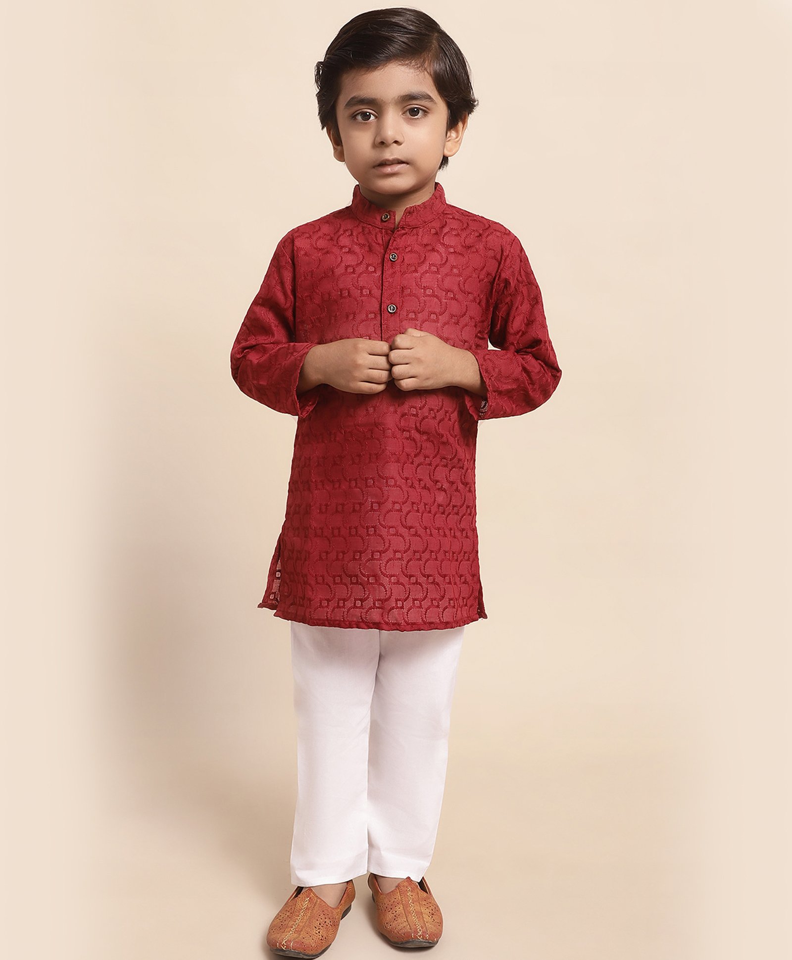 Superminis Full Sleeves Seamless Abstract Chikankari Embroidered Kurta With Pyjama - Maroon-picture-43