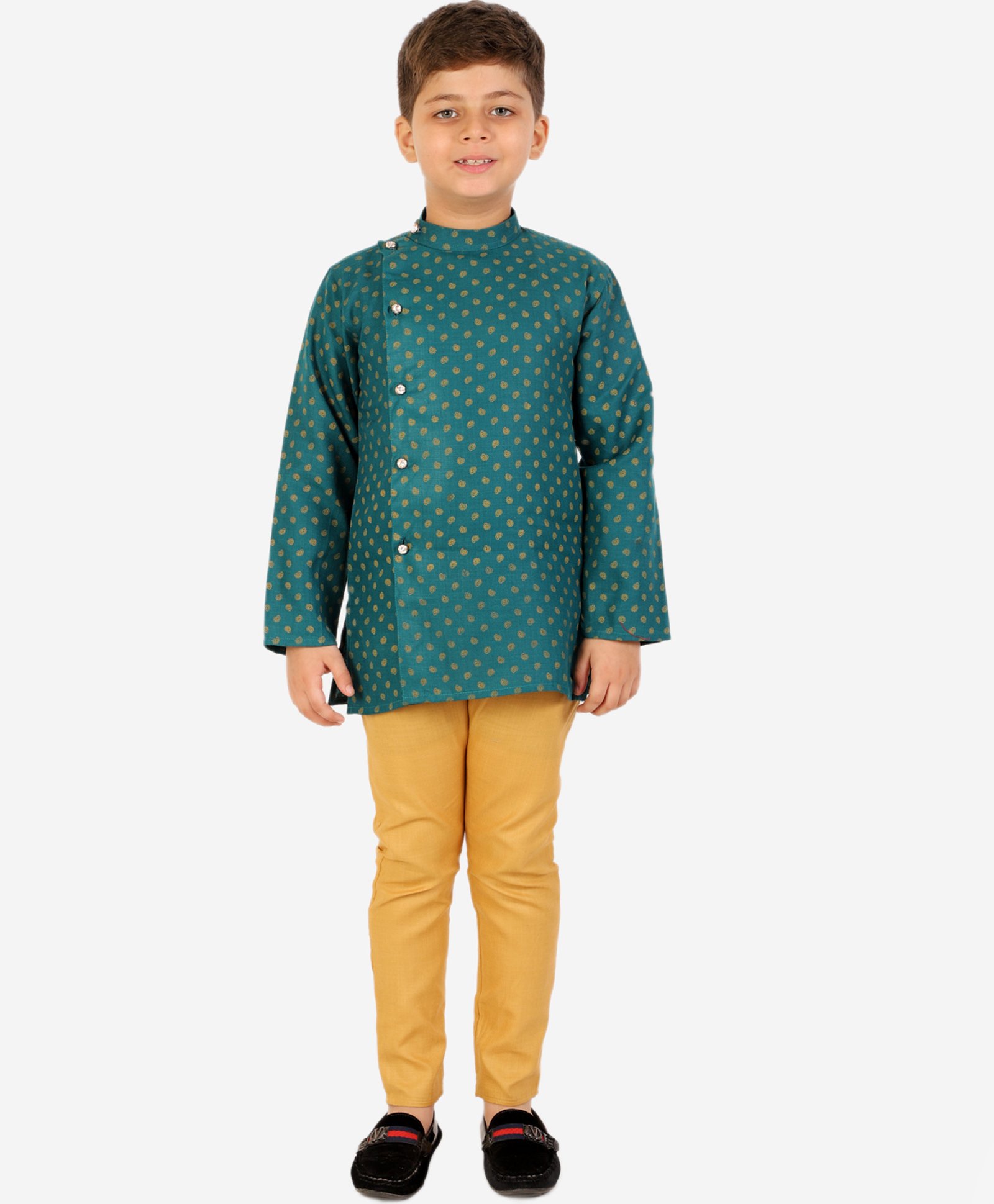 Superminis Full Sleeves Motif Printed Kurta Pyjama Set - Green-picture-32