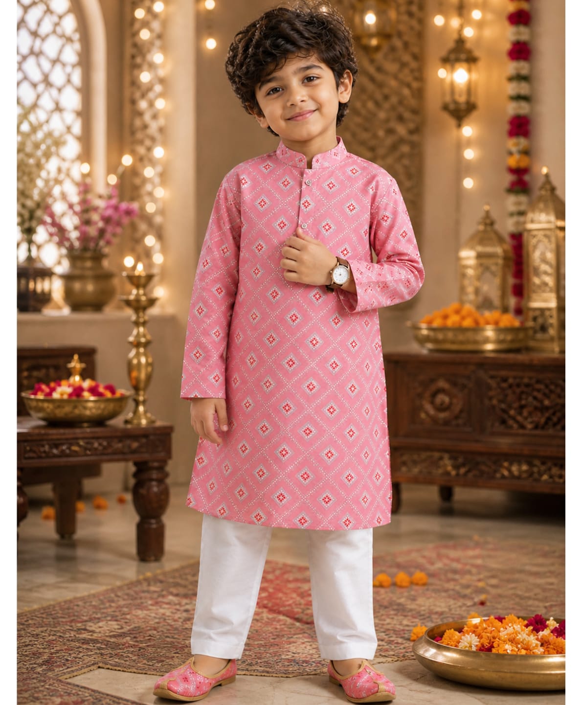 Superminis Full MotifEmbellished Foil Printed Kurta Pyjama Set - Pink-picture-41