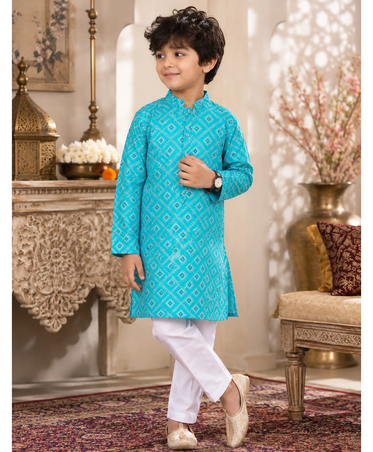 Superminis Full Motif Embellished Foil Printed Kurta Pyjama Set - Sky Blue-image-31