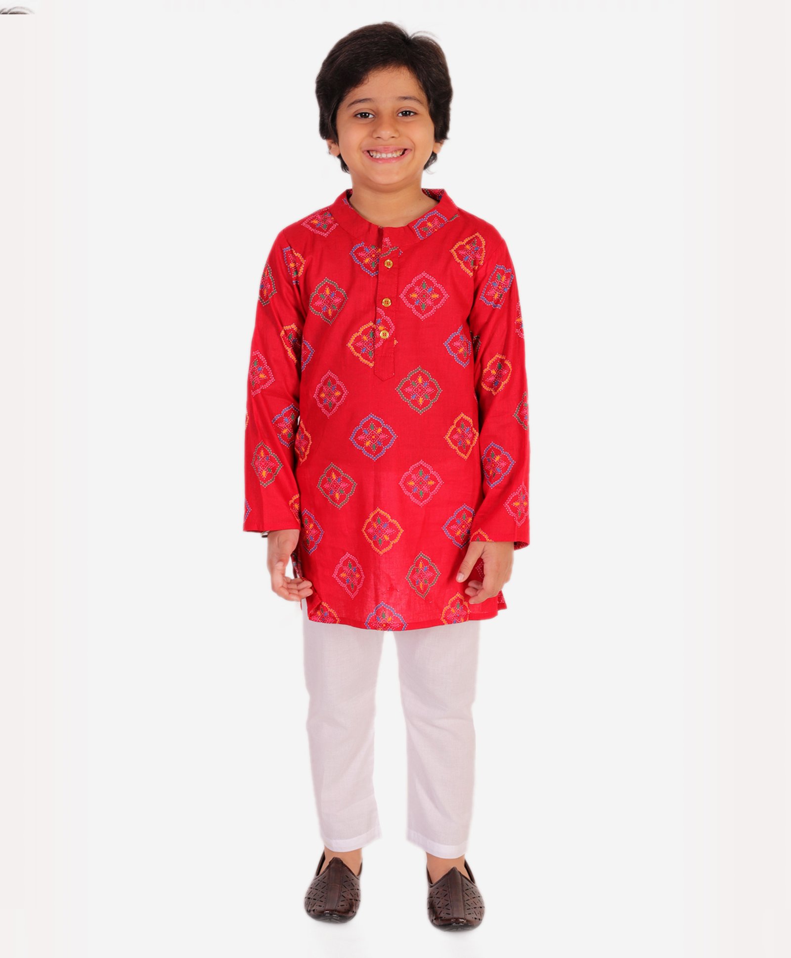 Superminis Full Sleeves Motif Floral Printed Kurta Pyjama Set - Red-picture-20