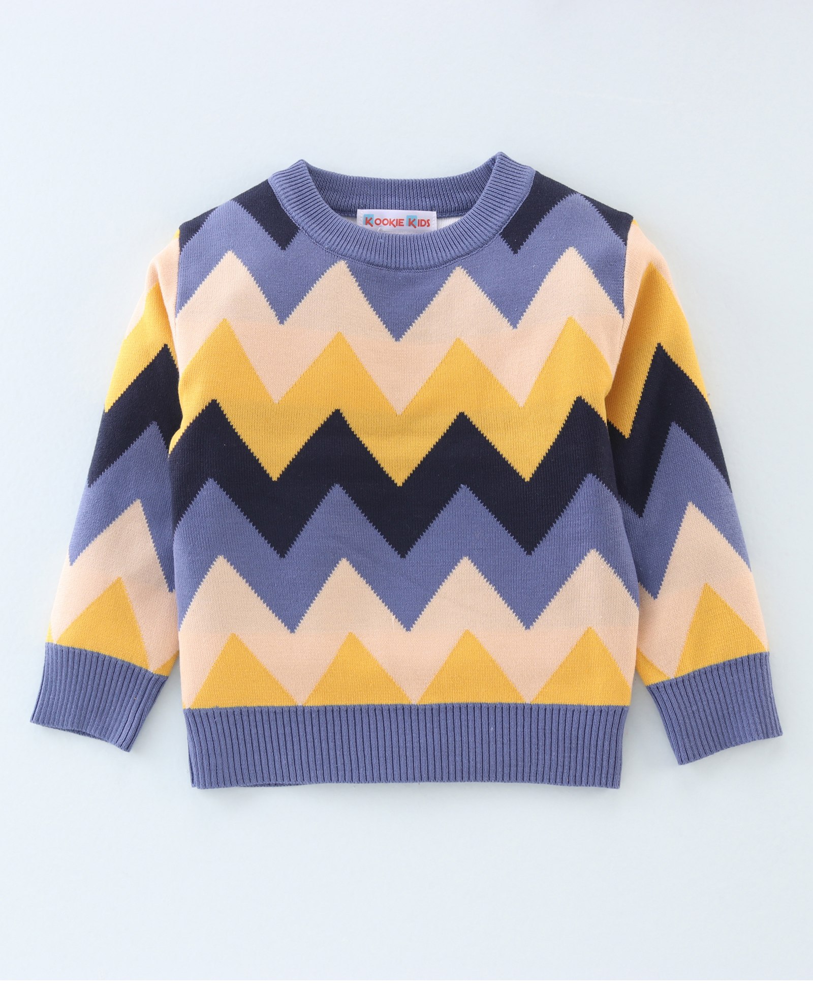 Kookie Kids Full Sleeves Sweater with Zig Zag Design - Multicolour-image-47