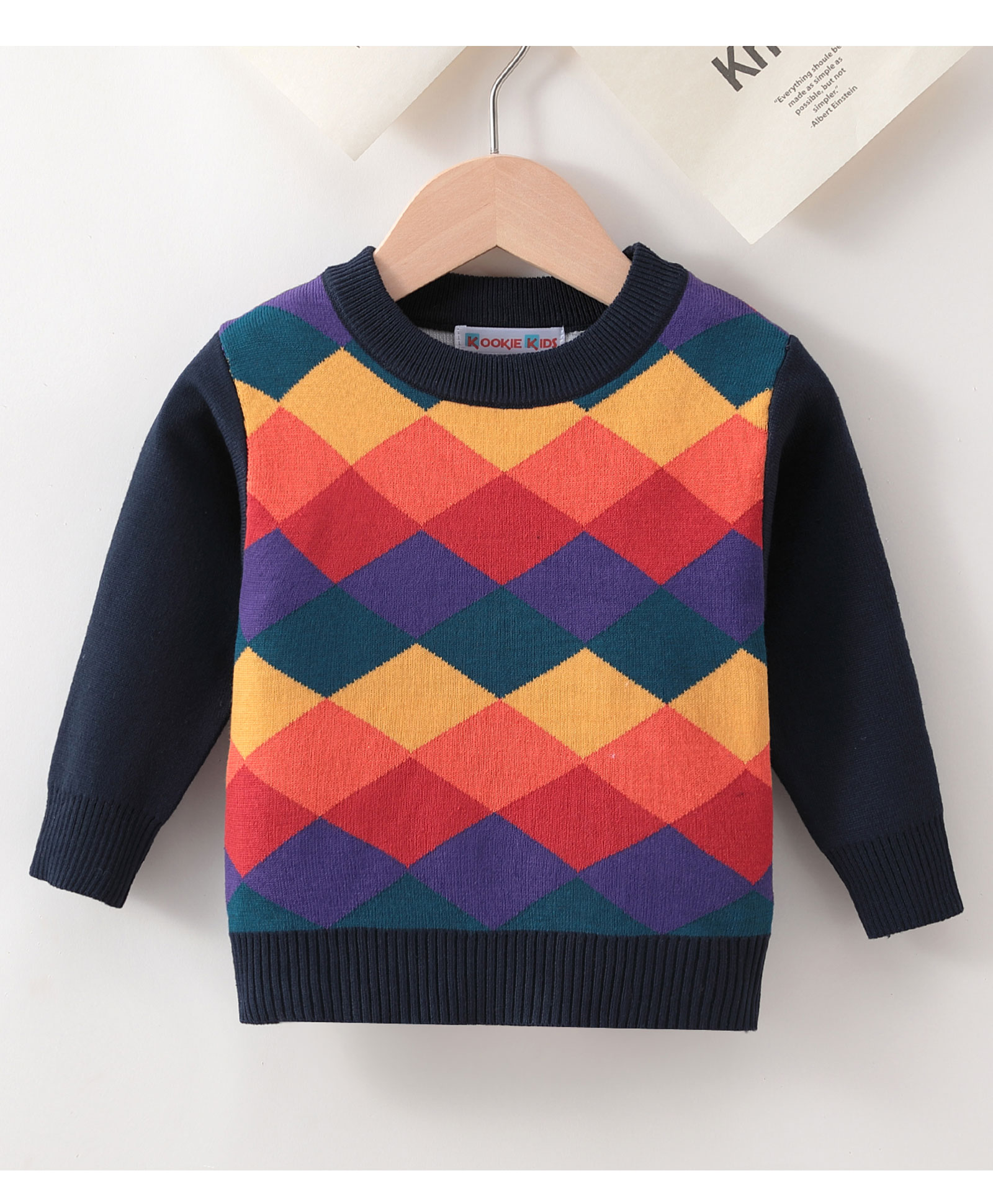 Kookie Kids Full Sleeves Sweater Intarsia Design- Navy Blue Yellow & Orange-image-35