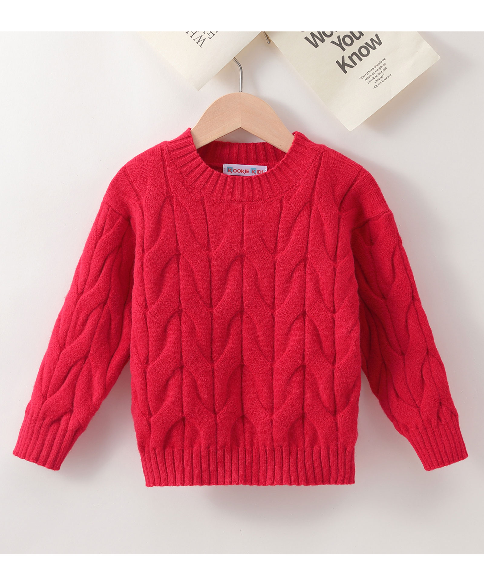Kookie Kids Full Sleeves Cable Knit Sweater - Red-image-40