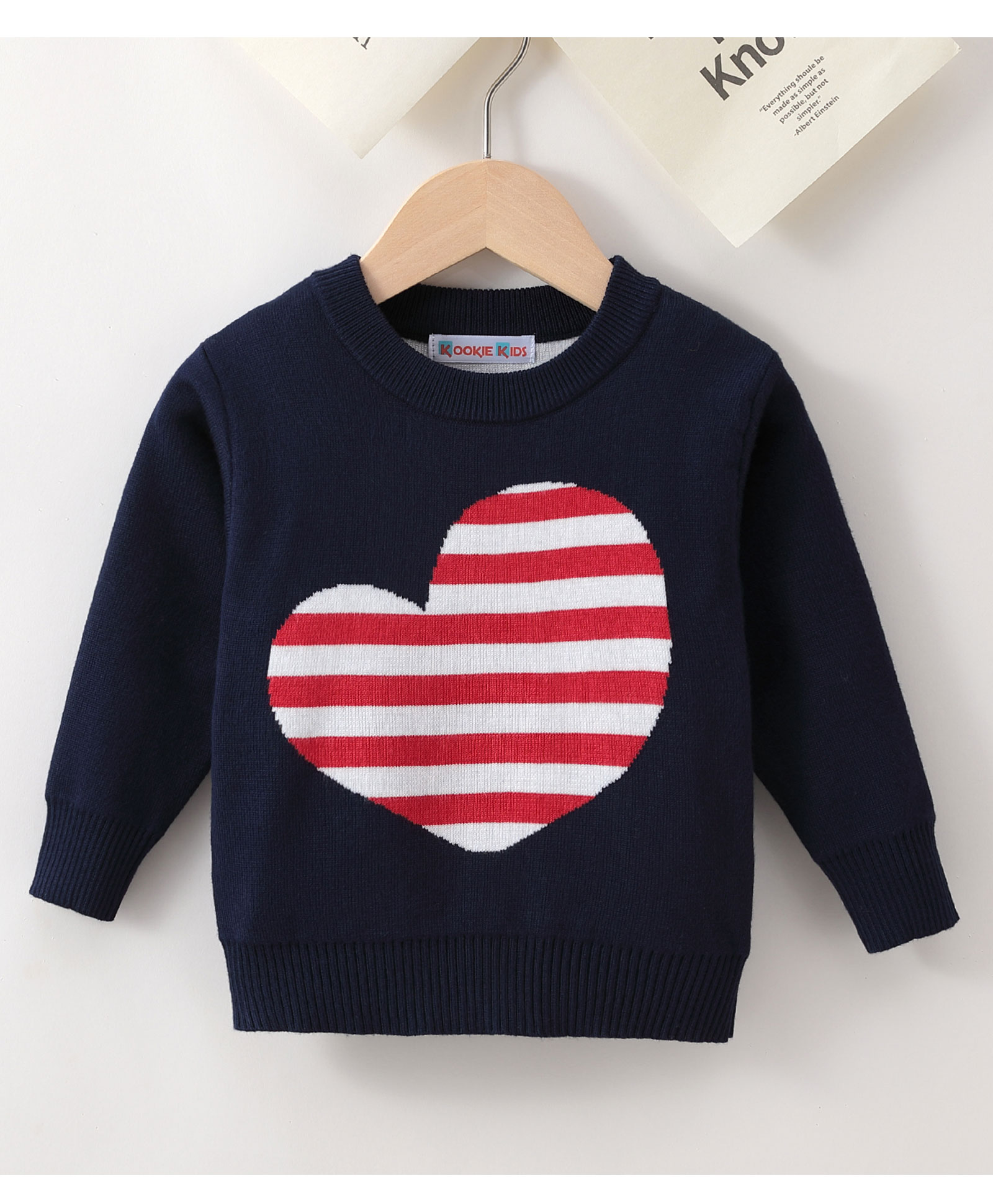 Kookie Kids Full Sleeves Sweater Striped Heart Design- Navy Blue-image-30
