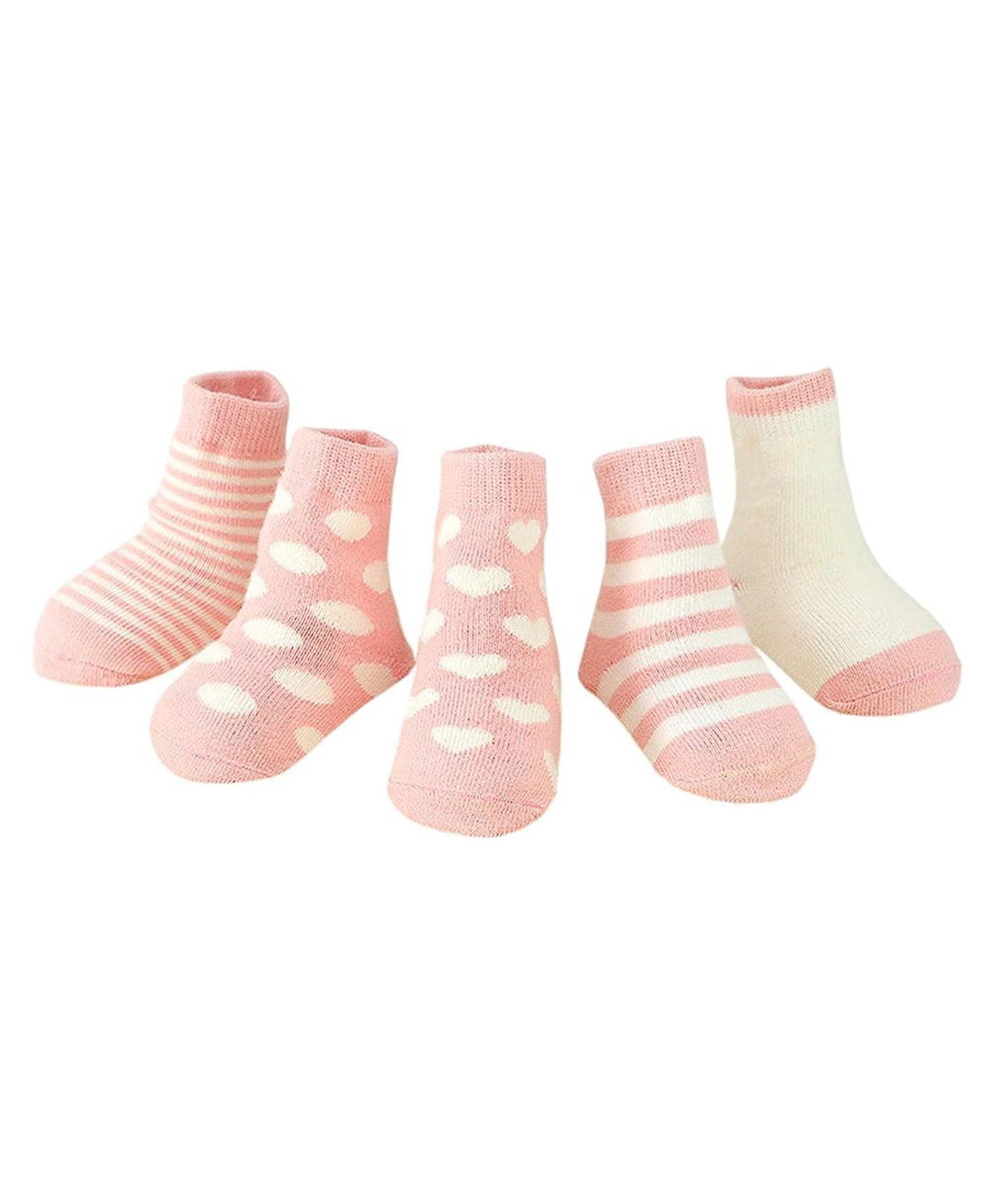 MOMISY Cotton Ankle Length Anti Skid Tube Socks Stripes & Heart Design Pack of 5 - Multicolour-picture-38