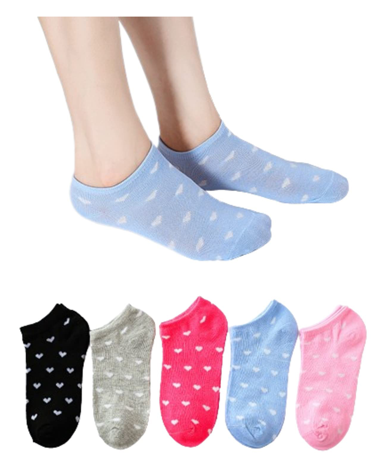 MOMISY Low Ankle Length Socks Anti Skid Heart Design Pack of 5 -Multicolor-picture-25