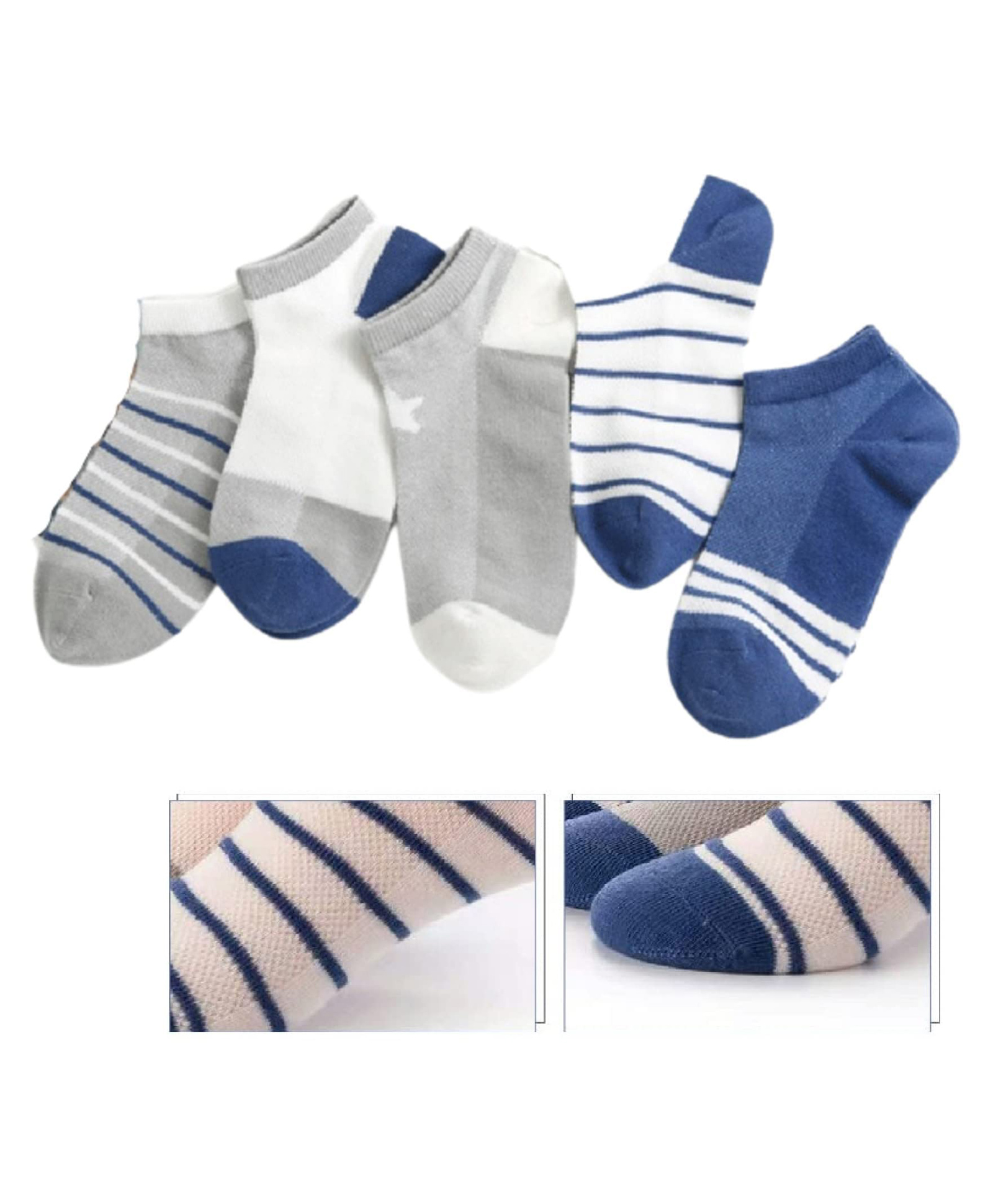 MOMISY Ankle Length Abti Skid Socks Stripes & Star Design Pack of 5 - Multicolor-image-3