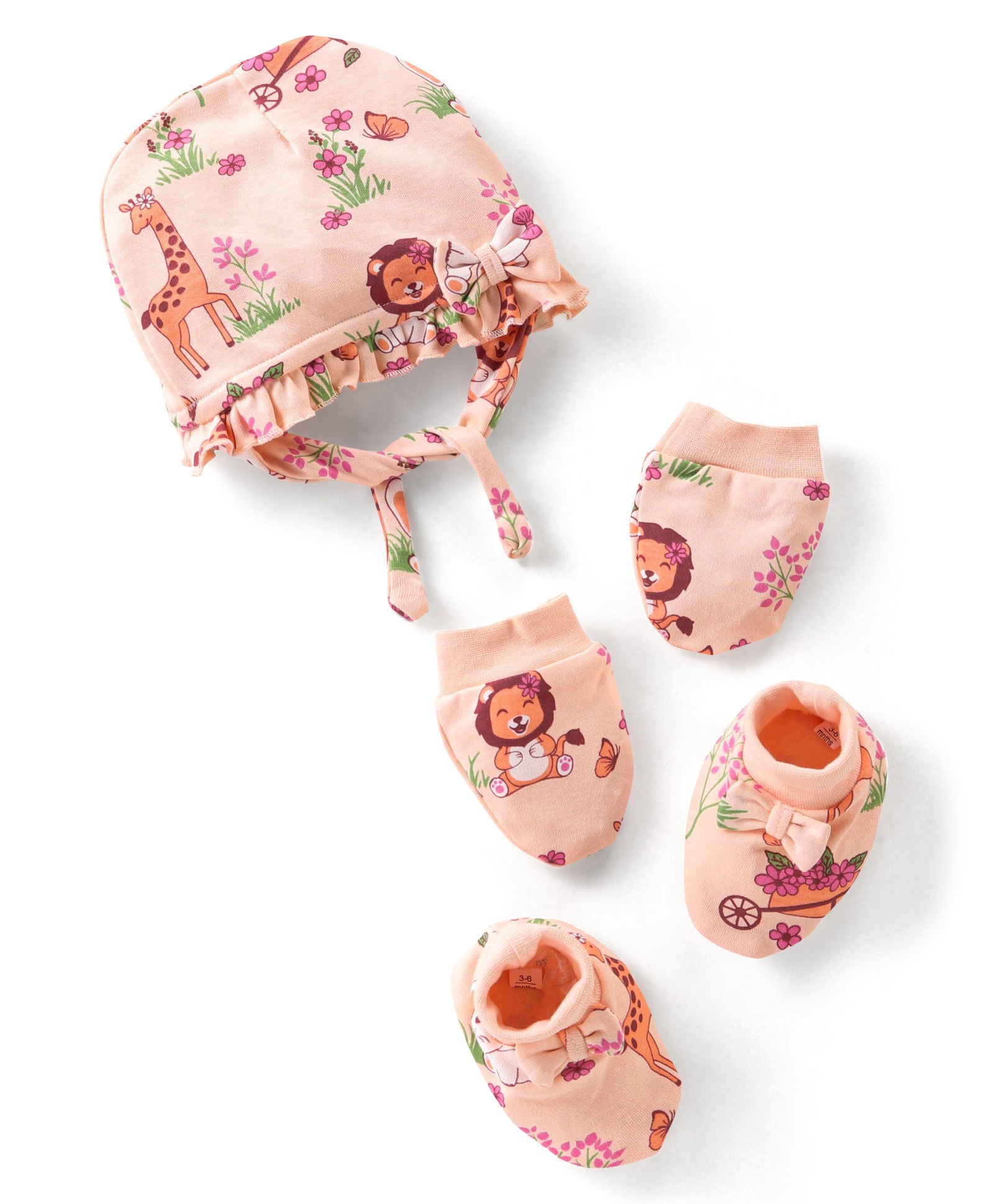 Babyoye Eco Conscious 100% Cotton Knit Lion Printed Caps Gloves & Mittens Multicolour - Diameter 10 cm-image-19