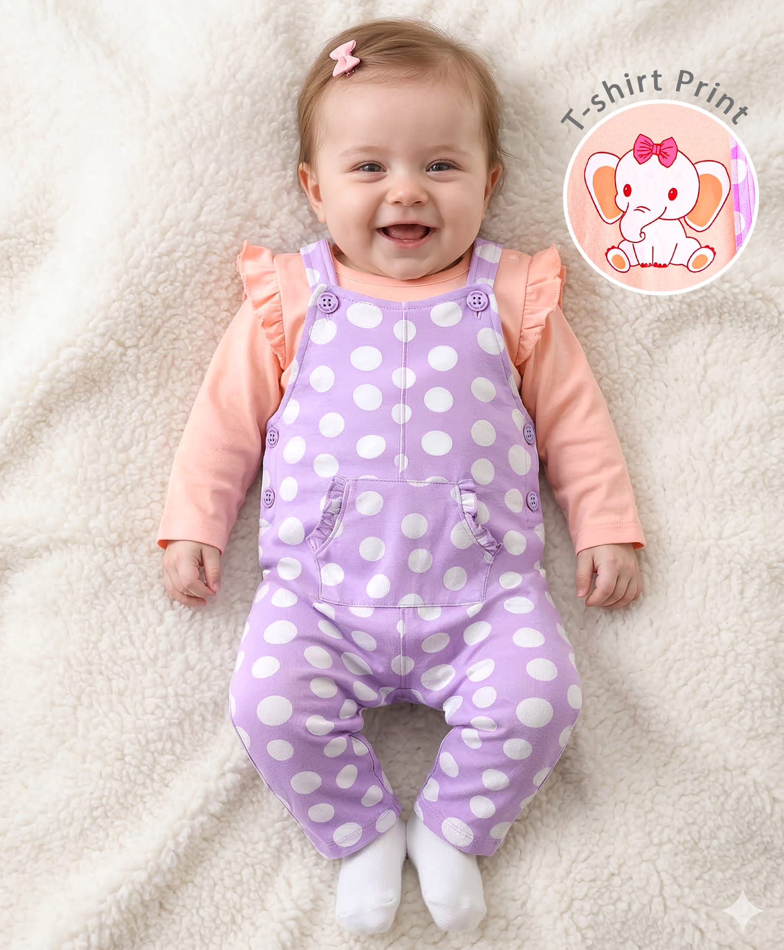 Babyoye 100% Cotton With Eco Jiva Finish Full Sleeves Inner T-Shirt & Dungarees Elephant Print - Orange & Blue-picture-14